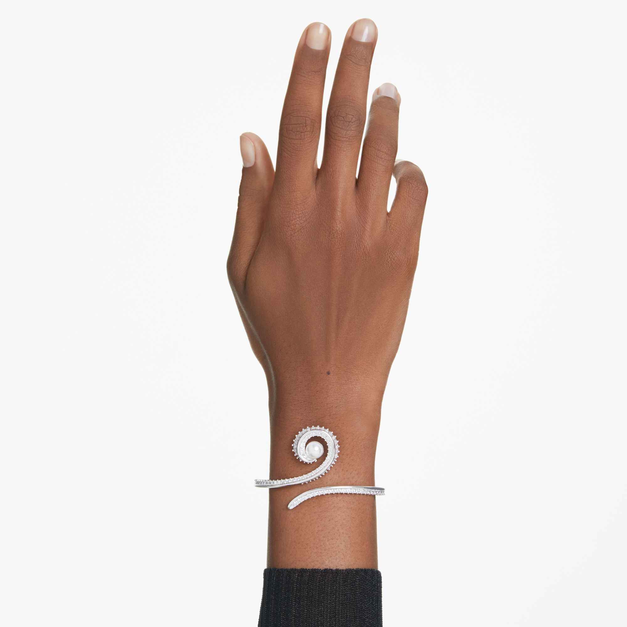 Ariana Grande x Swarovski bangle Crystal pearl, Baguette cut, White, Rhodium plated - Image 7