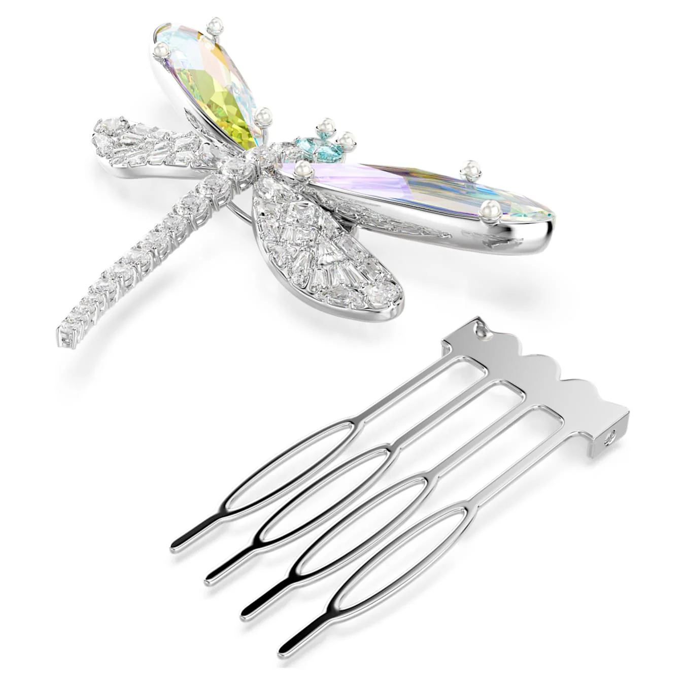 Ariana Grande x Swarovski brooch and hair accessory Crystal Pearl, Mixed cuts, Dragonfly, White, Rhodium plated - Image 3