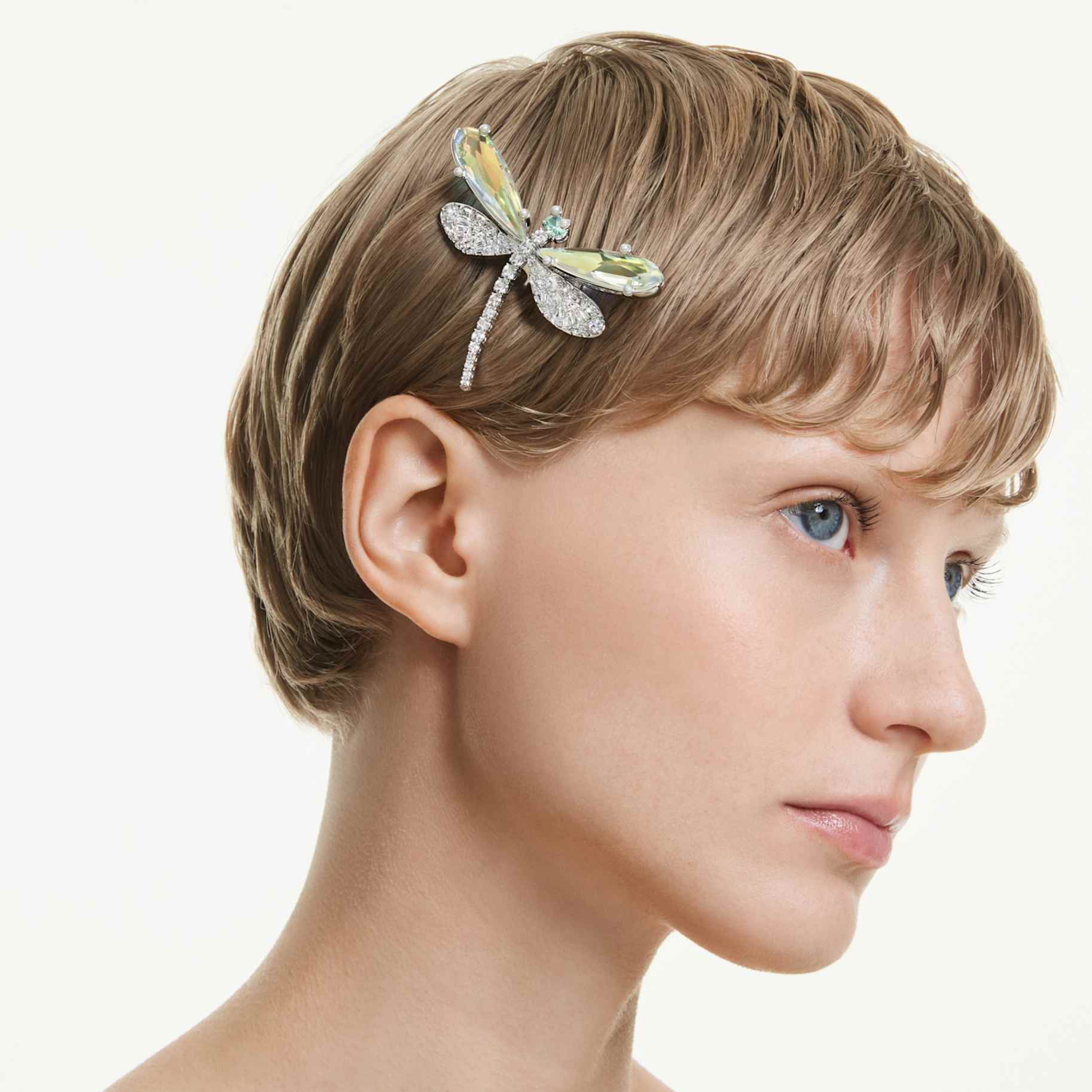 Ariana Grande x Swarovski brooch and hair accessory Crystal Pearl, Mixed cuts, Dragonfly, White, Rhodium plated - Image 6