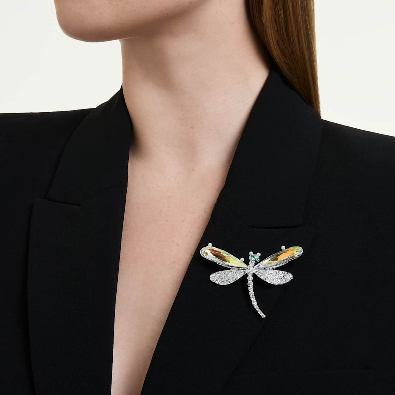 Ariana Grande x Swarovski brooch and hair accessory Crystal Pearl, Mixed cuts, Dragonfly, White, Rhodium plated - Image 7
