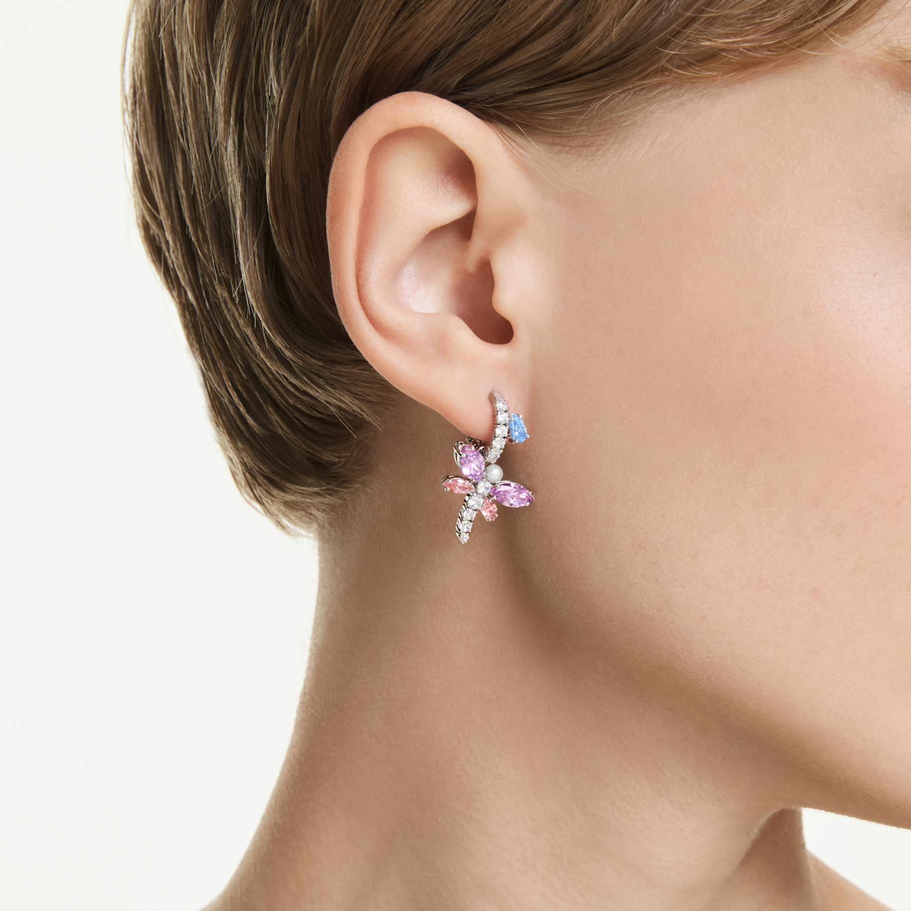 Ariana Grande x Swarovski drop earrings Mixed cuts, Dragonfly, Multicolored, Rhodium plated - Image 6