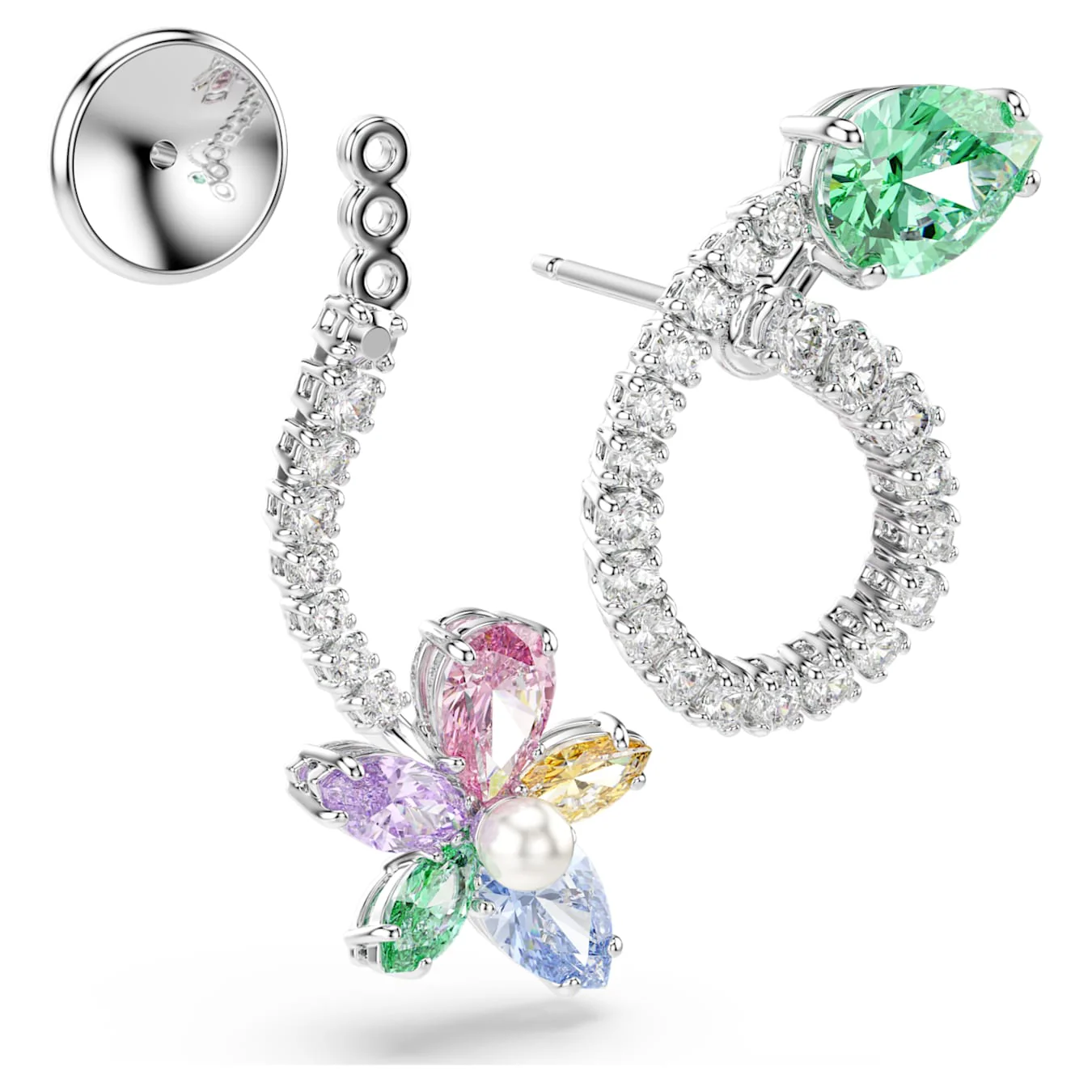 Ariana Grande x Swarovski drop earrings with ear jacket Mixed cuts, Dragonfly, Flower, Multicolored, Rhodium plated - Image 4