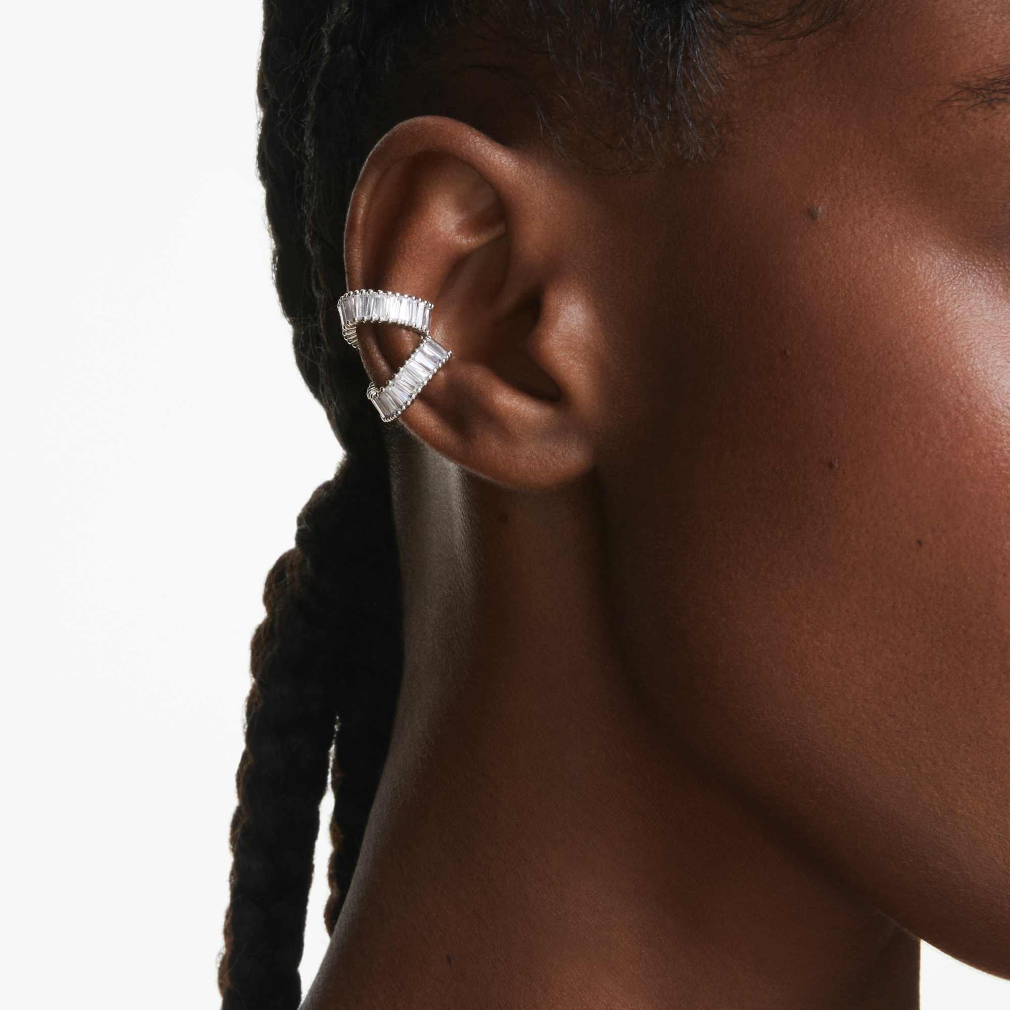Ariana Grande x Swarovski ear cuffs Baguette cut, White, Rhodium plated - Image 5