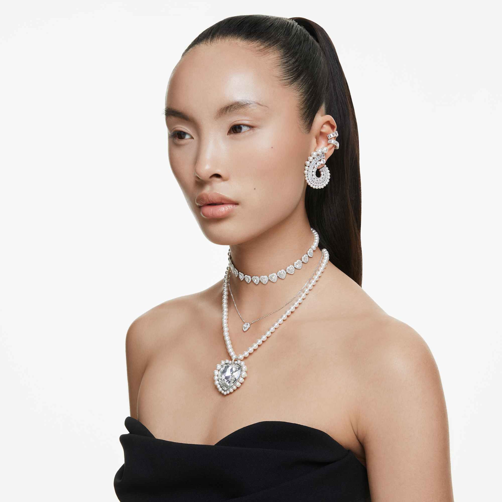 Ariana Grande x Swarovski ear cuffs Baguette cut, White, Rhodium plated - Image 6