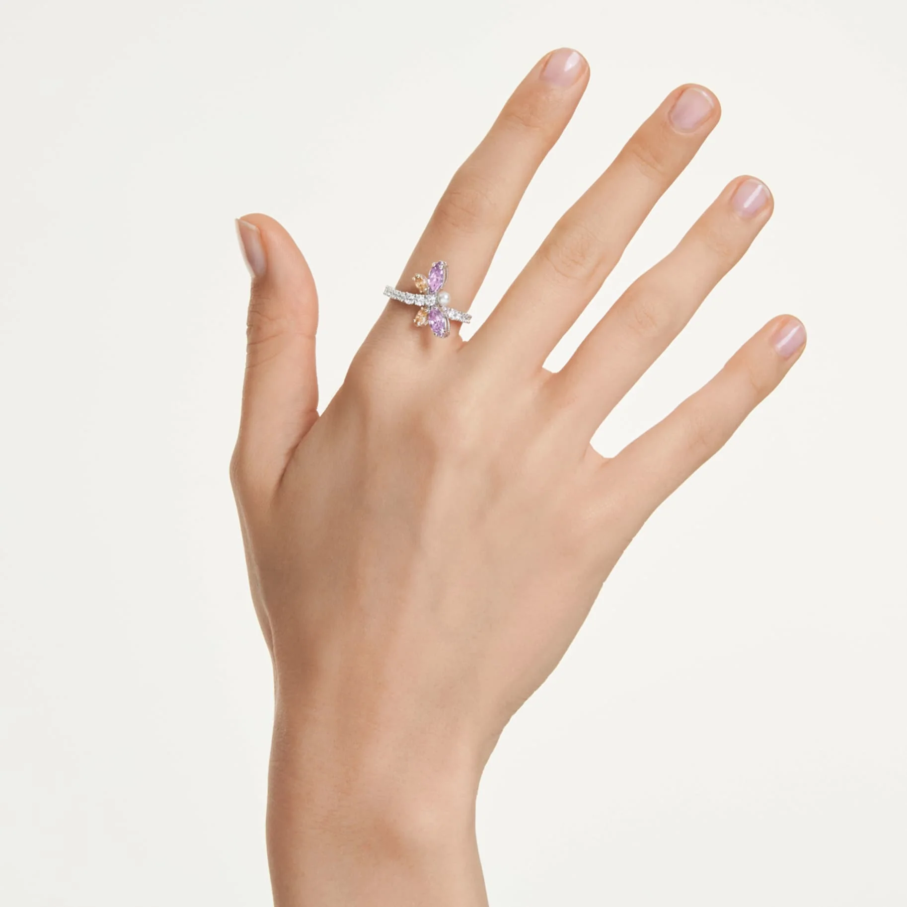 Ariana Grande x Swarovski motif ring Mixed cuts, Dragonfly, Multicolored, Rhodium plated - Image 6