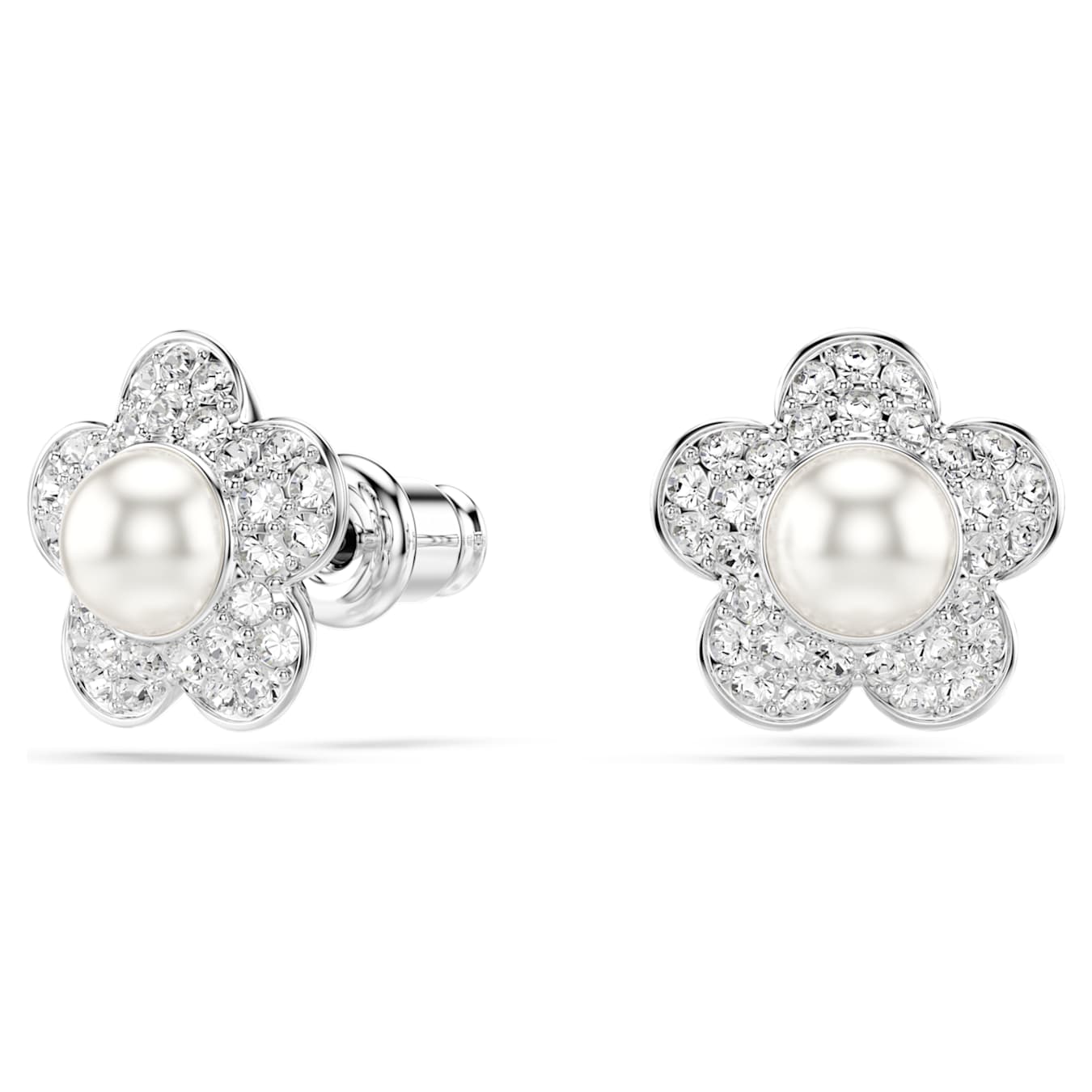 Ariana Grande x Swarovski stud earrings Crystal Pearl, Round cut, Flower, White, Rhodium plated - Image 2