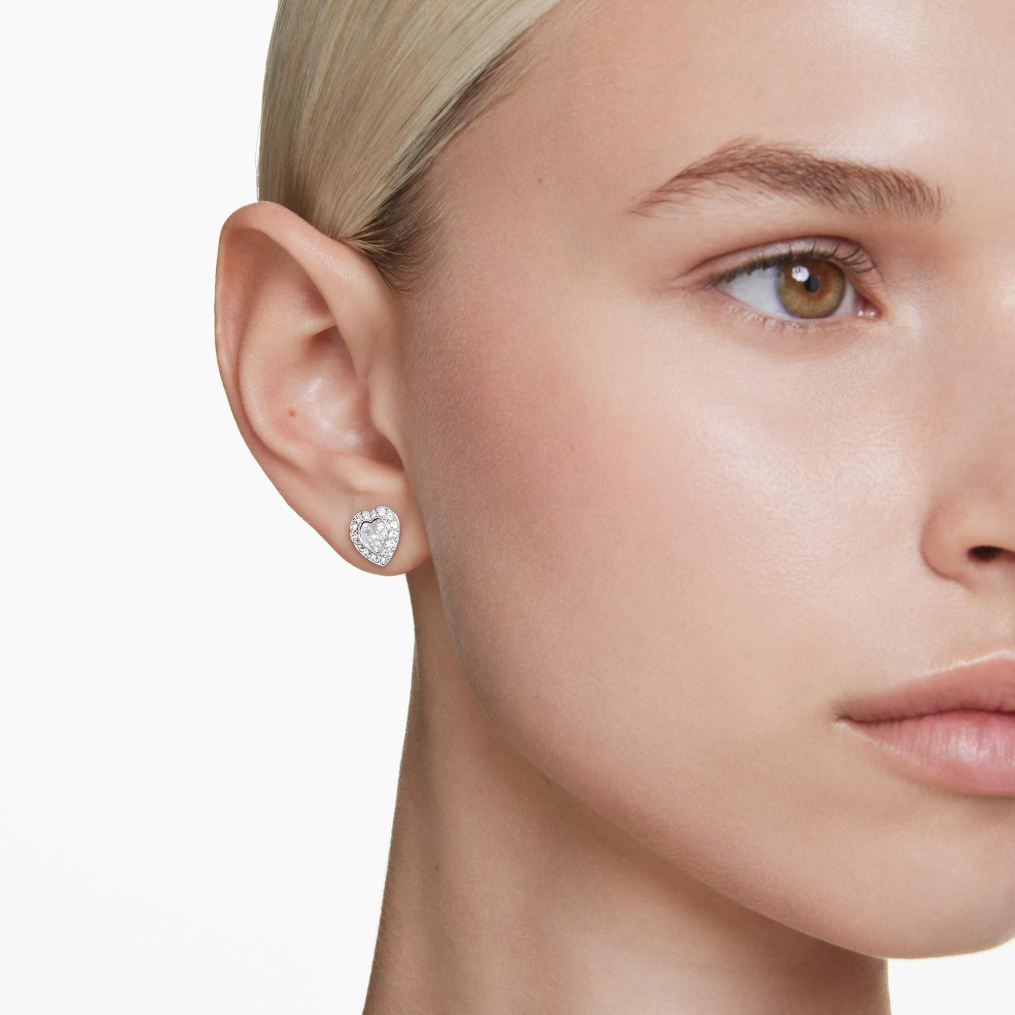 Ariana Grande x Swarovski stud earrings Mixed cuts, Heart, White, Rhodium plated - Image 5