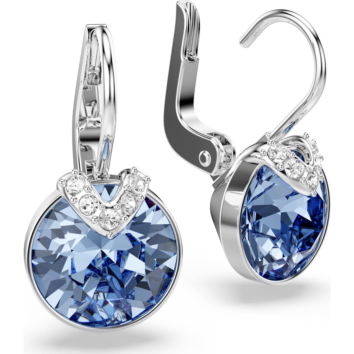 Bella V drop earrings Round cut, Blue, Rhodium plated - Image 3