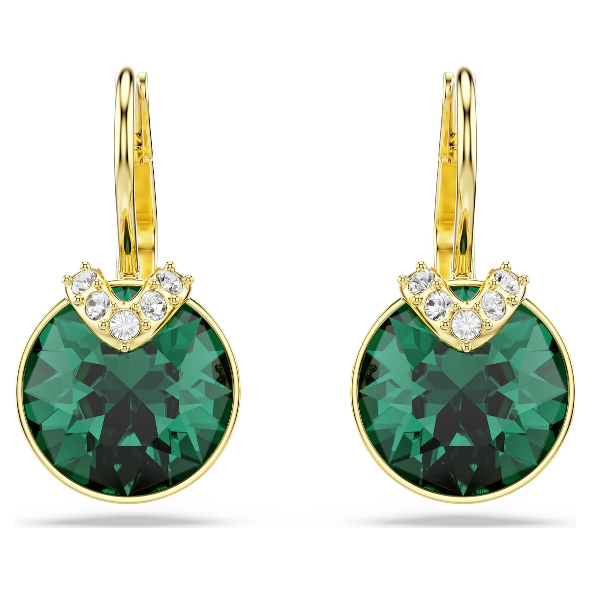 Bella V drop earrings Round cut, Green, Gold-tone plated - Image 2