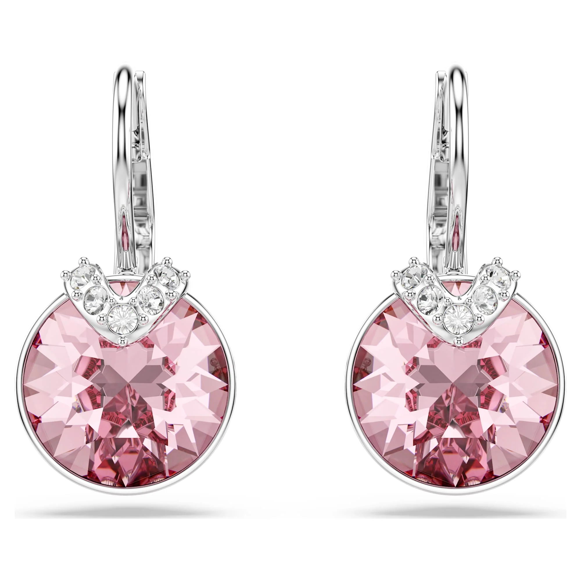 Bella V drop earrings Round cut, Pink, Rhodium plated - Image 2