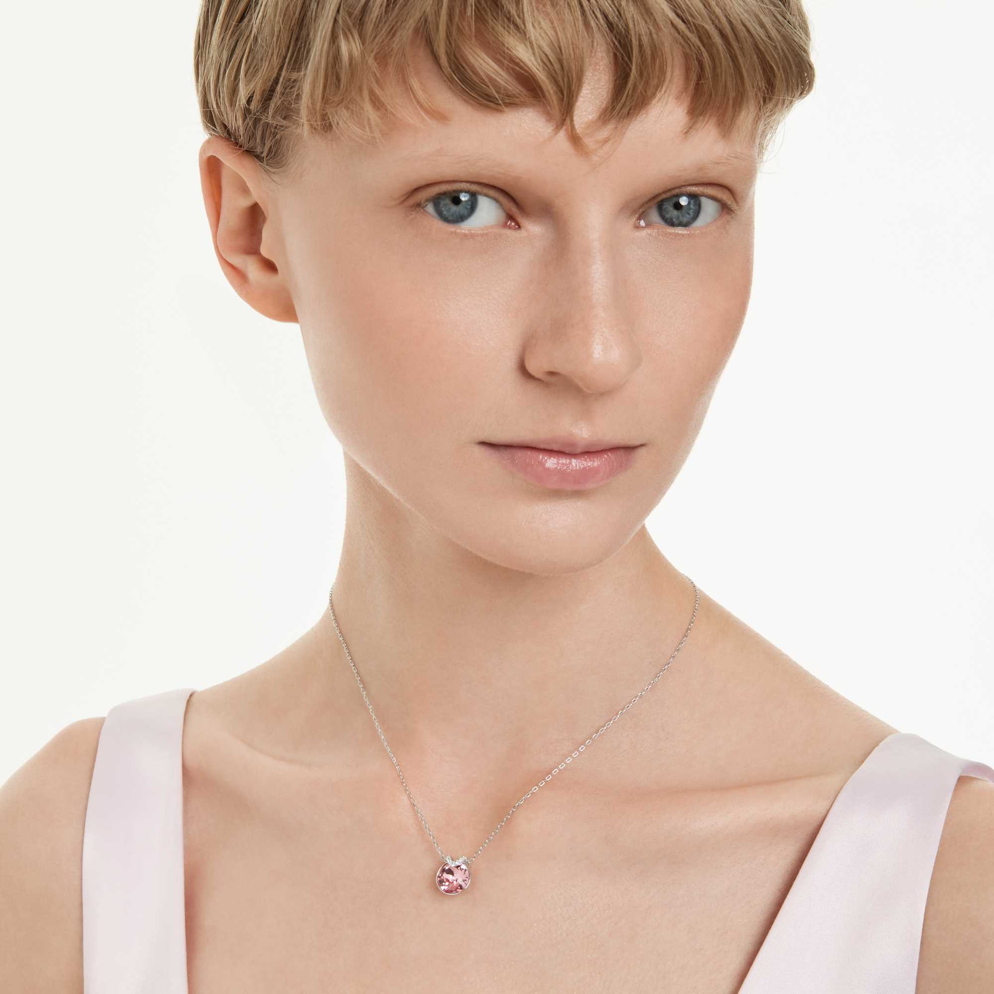 Bella V pendant Round cut, Pink, Rhodium plated - Image 6