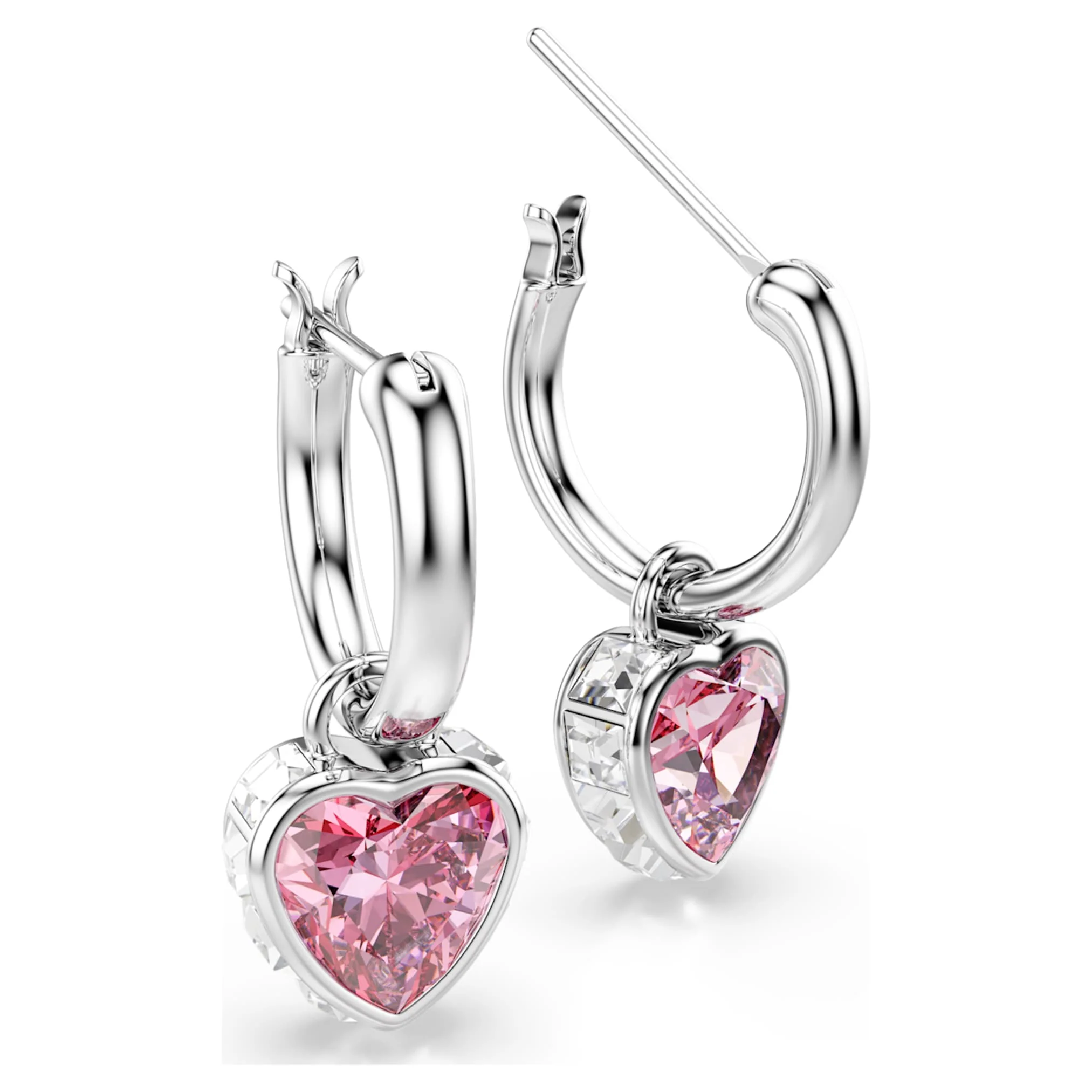 Chroma drop earrings Heart, Pink, Rhodium plated - Image 3