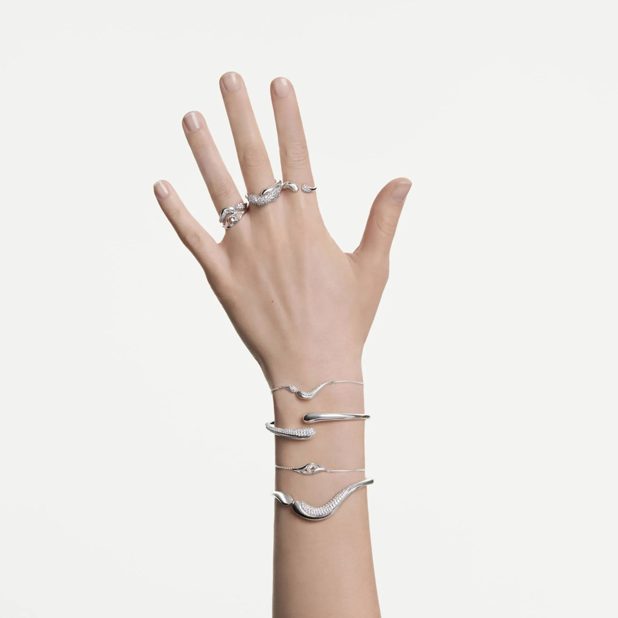 Classica open ring Round cut, White, Sterling silver - Image 6
