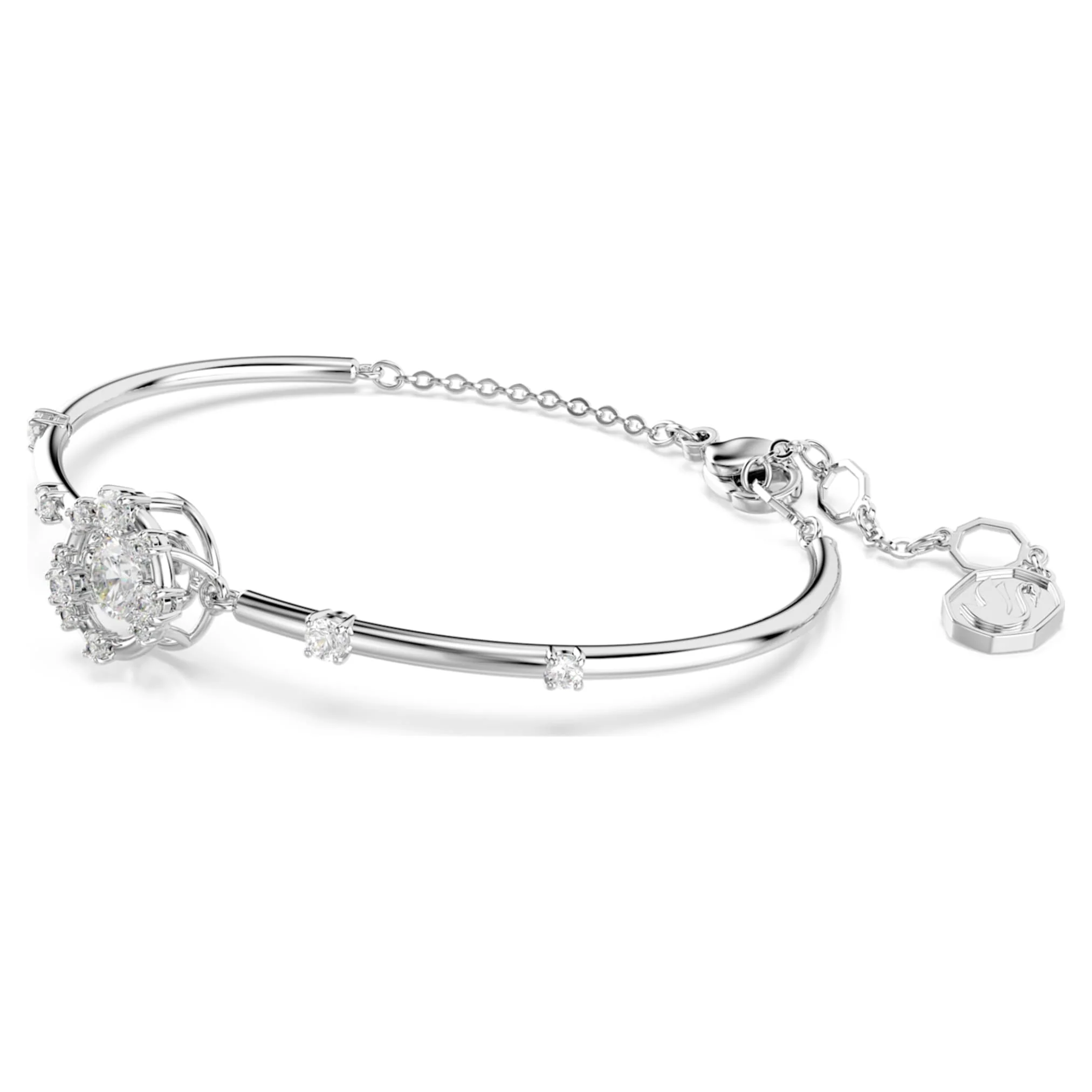 Constella bangle Round cut, Dancing stone, White, Rhodium plated - Image 2