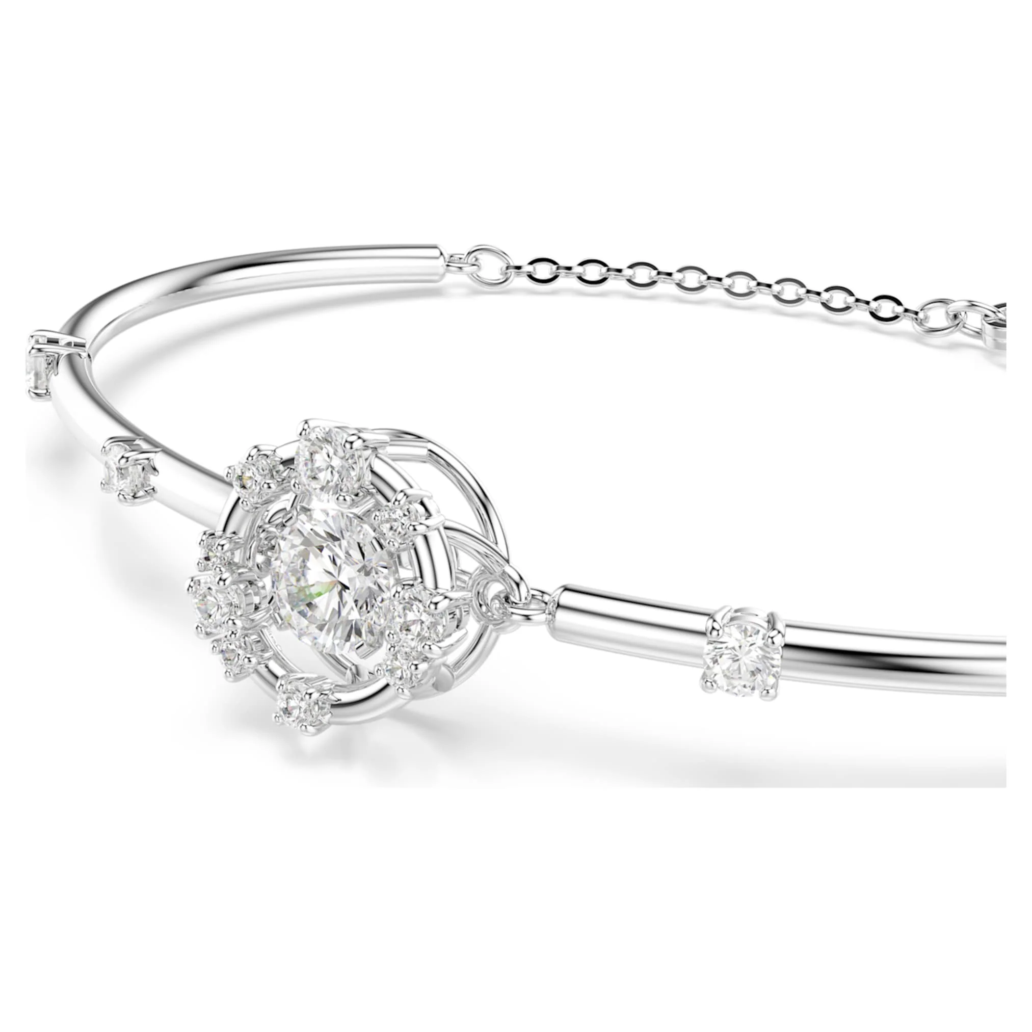 Constella bangle Round cut, Dancing stone, White, Rhodium plated - Image 4