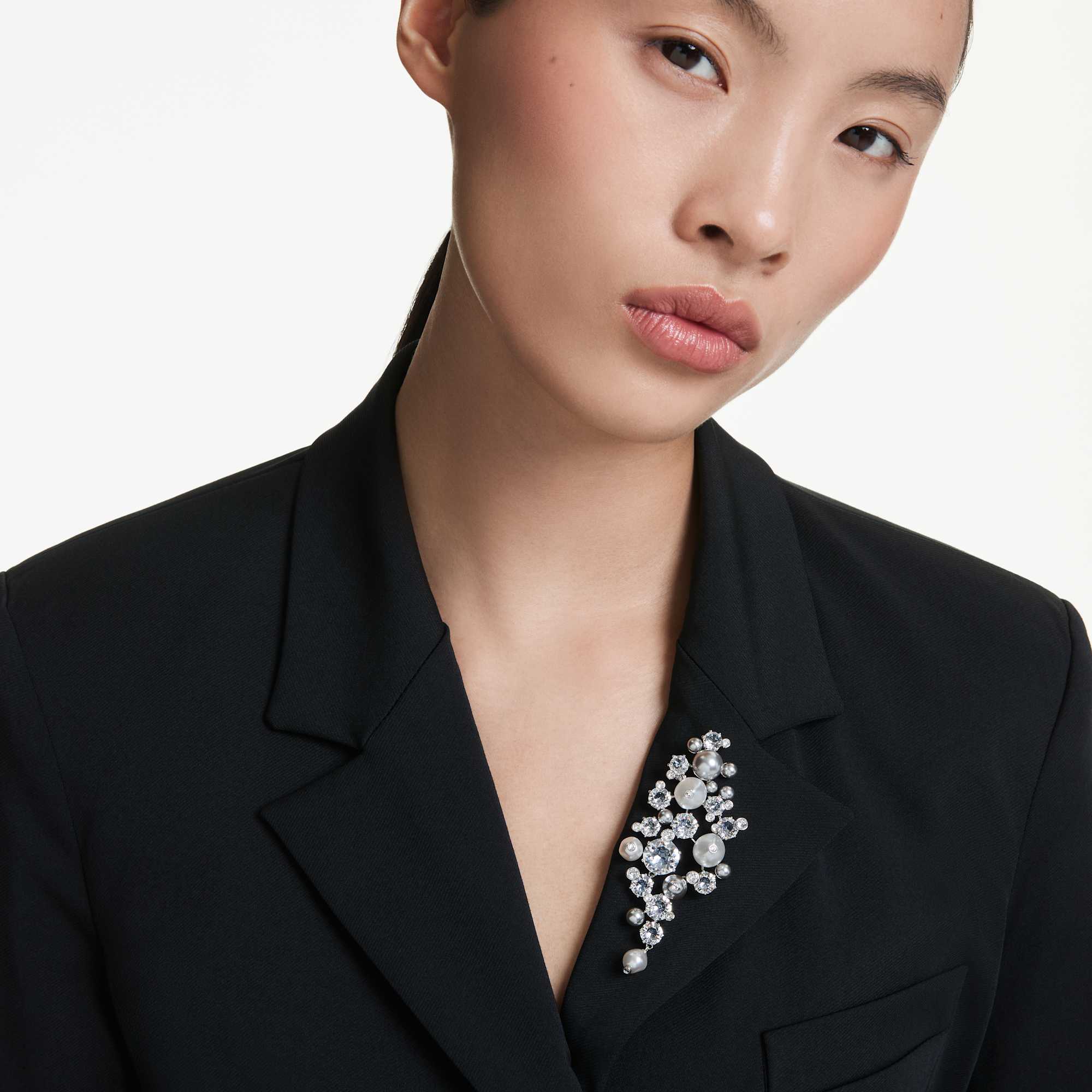 Constella brooch Crystal pearl, Round cut, White, Rhodium plated - Image 6