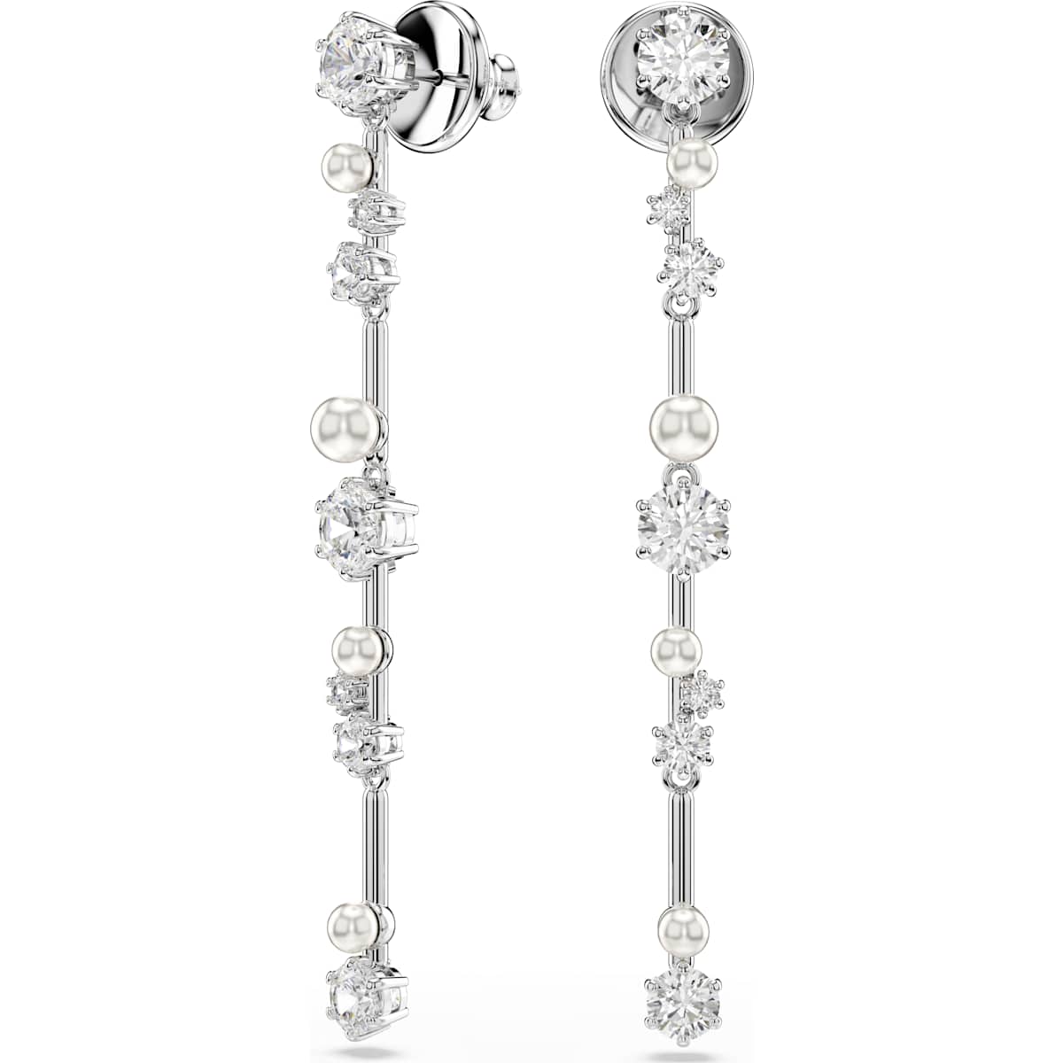 Constella drop earrings, Crystal pearl, Round cuts, White, Rhodium plated - Image 2