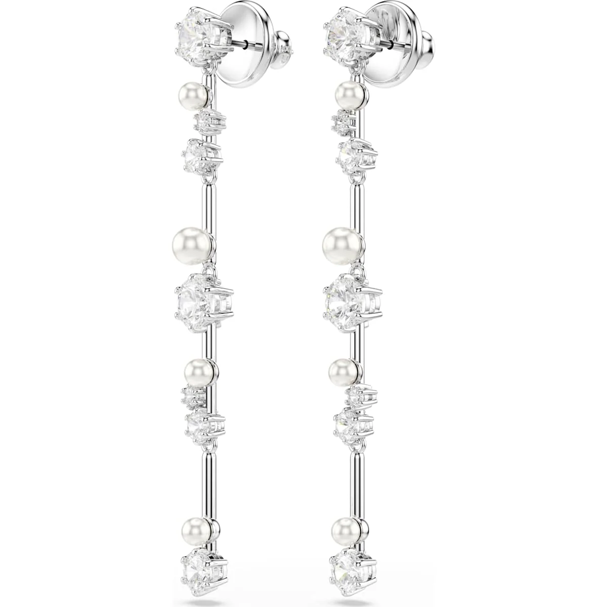 Constella drop earrings, Crystal pearl, Round cuts, White, Rhodium plated - Image 3