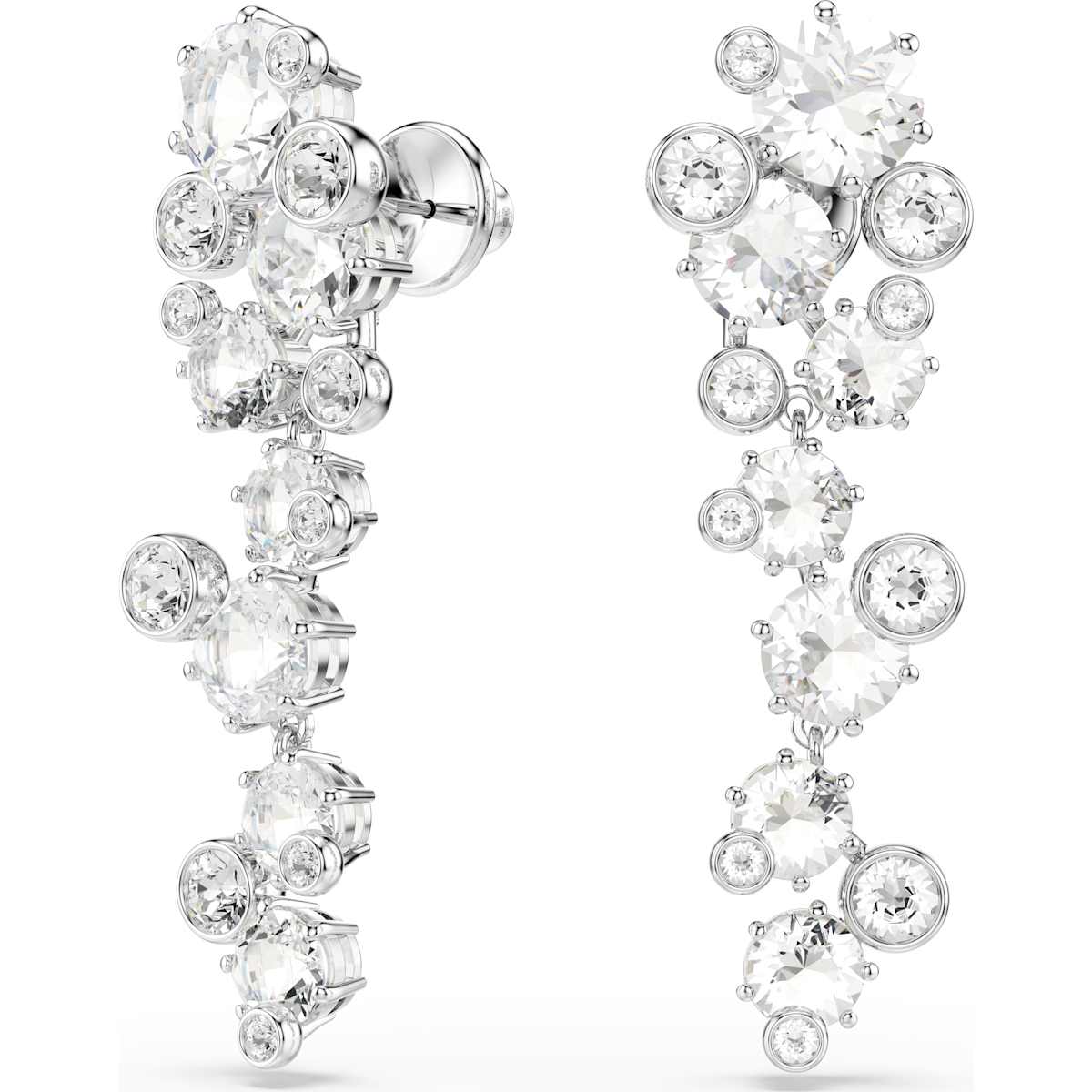 Constella drop earrings, Mixed cuts, White, Rhodium plated - Image 2