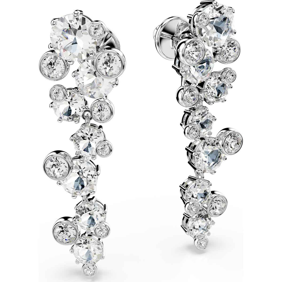 Constella drop earrings, Mixed cuts, White, Rhodium plated - Image 3