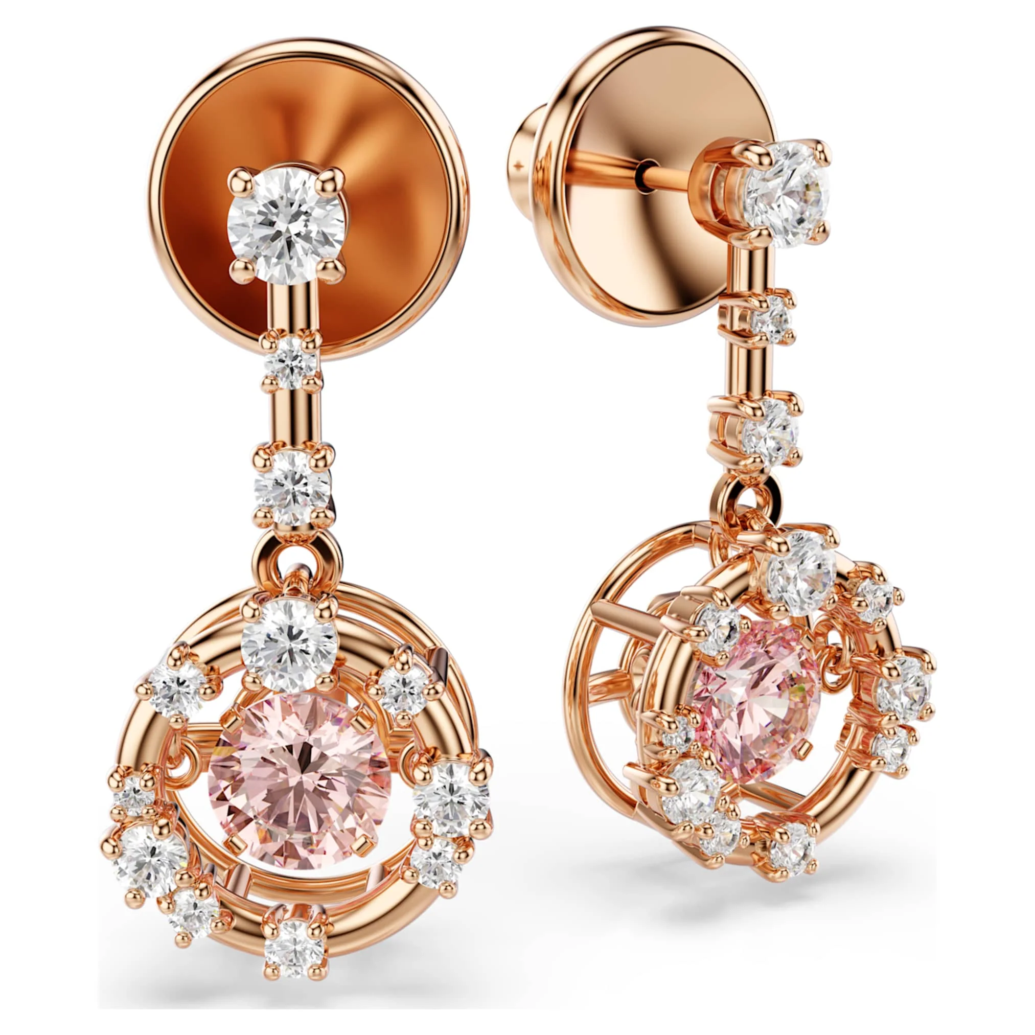 Constella drop earrings Round cut, Dancing stone, Pink, Rose gold-tone plated - Image 3