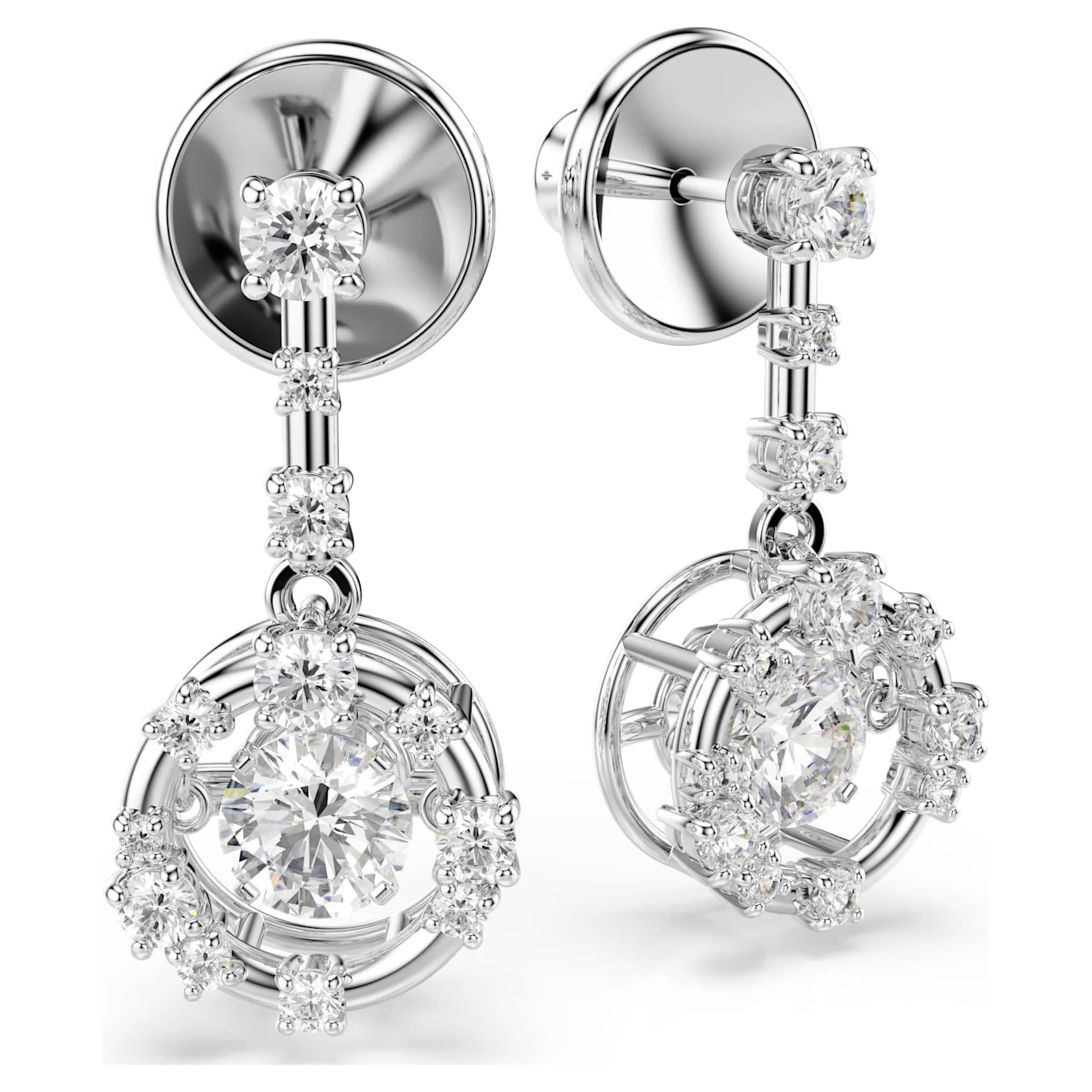 Constella drop earrings Round cut, Dancing stone, White, Rhodium plated - Image 3