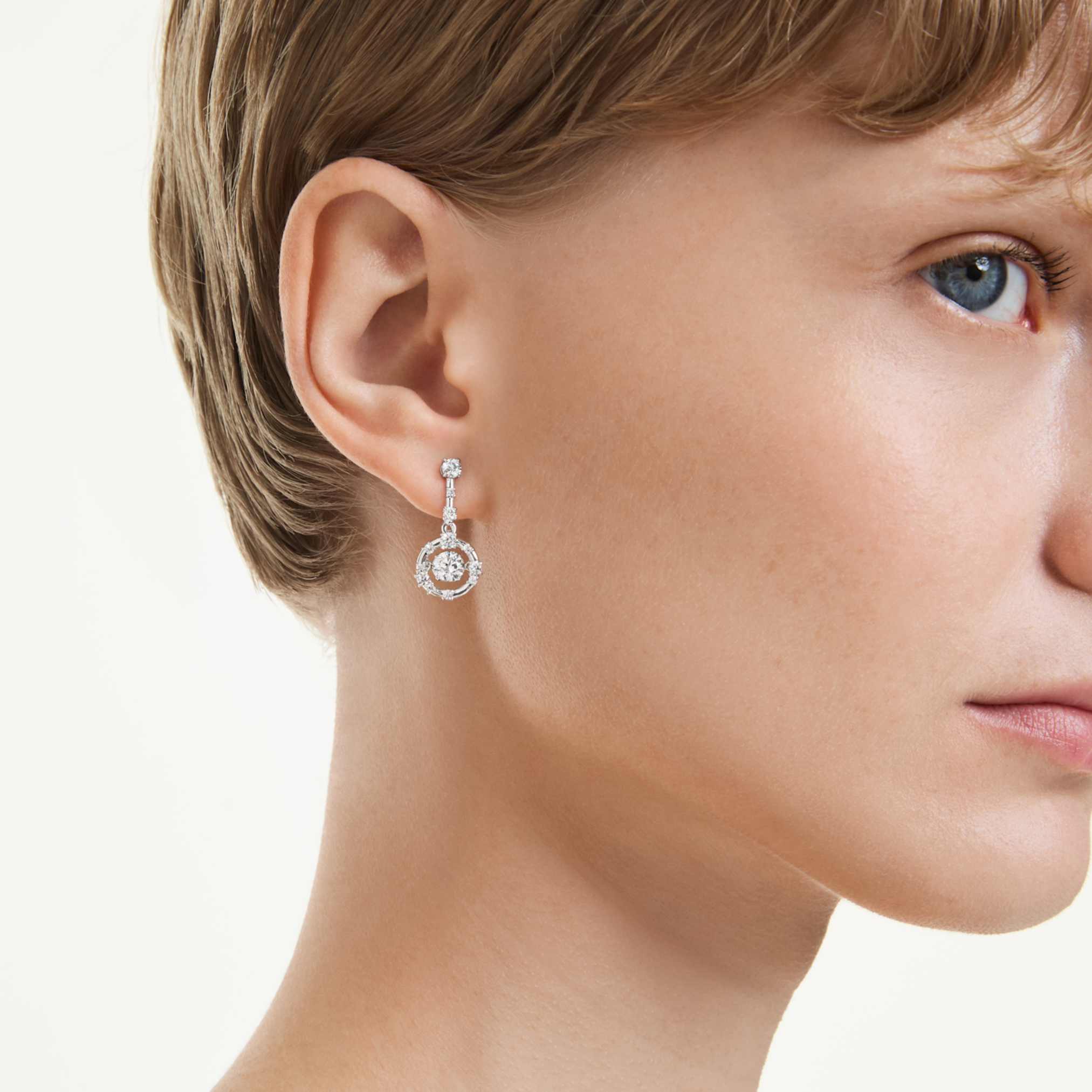 Constella drop earrings Round cut, Dancing stone, White, Rhodium plated - Image 5