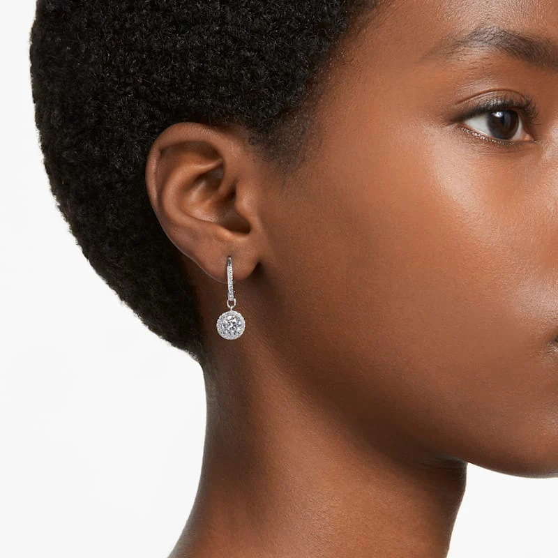 Constella drop earrings Round cut, Pavé, White, Rhodium plated. - Image 4