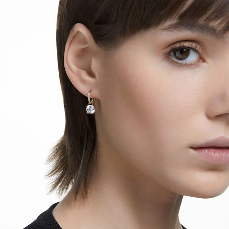 Constella drop earrings Round cut, White, Gold-tone plated - Image 4