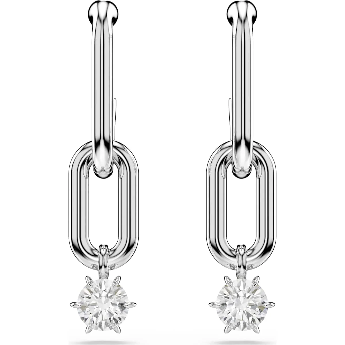 Constella drop earrings, Round cut, White, Rhodium plated - Image 2