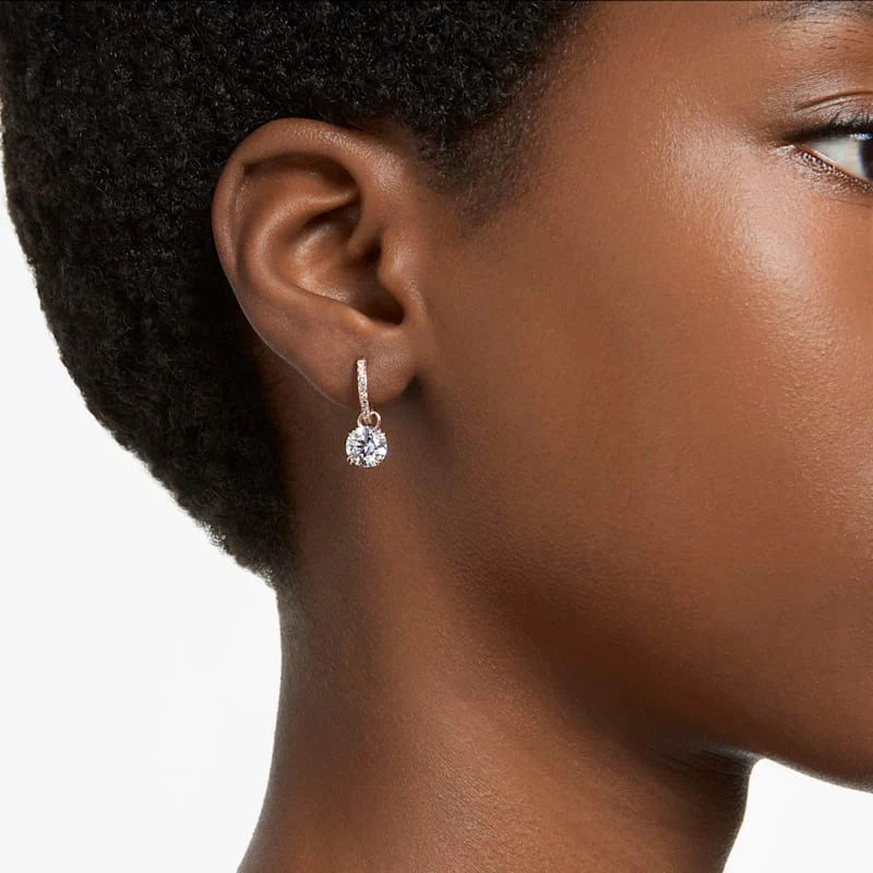 Constella drop earrings Round cut, White, Rose gold-tone plated - Image 4