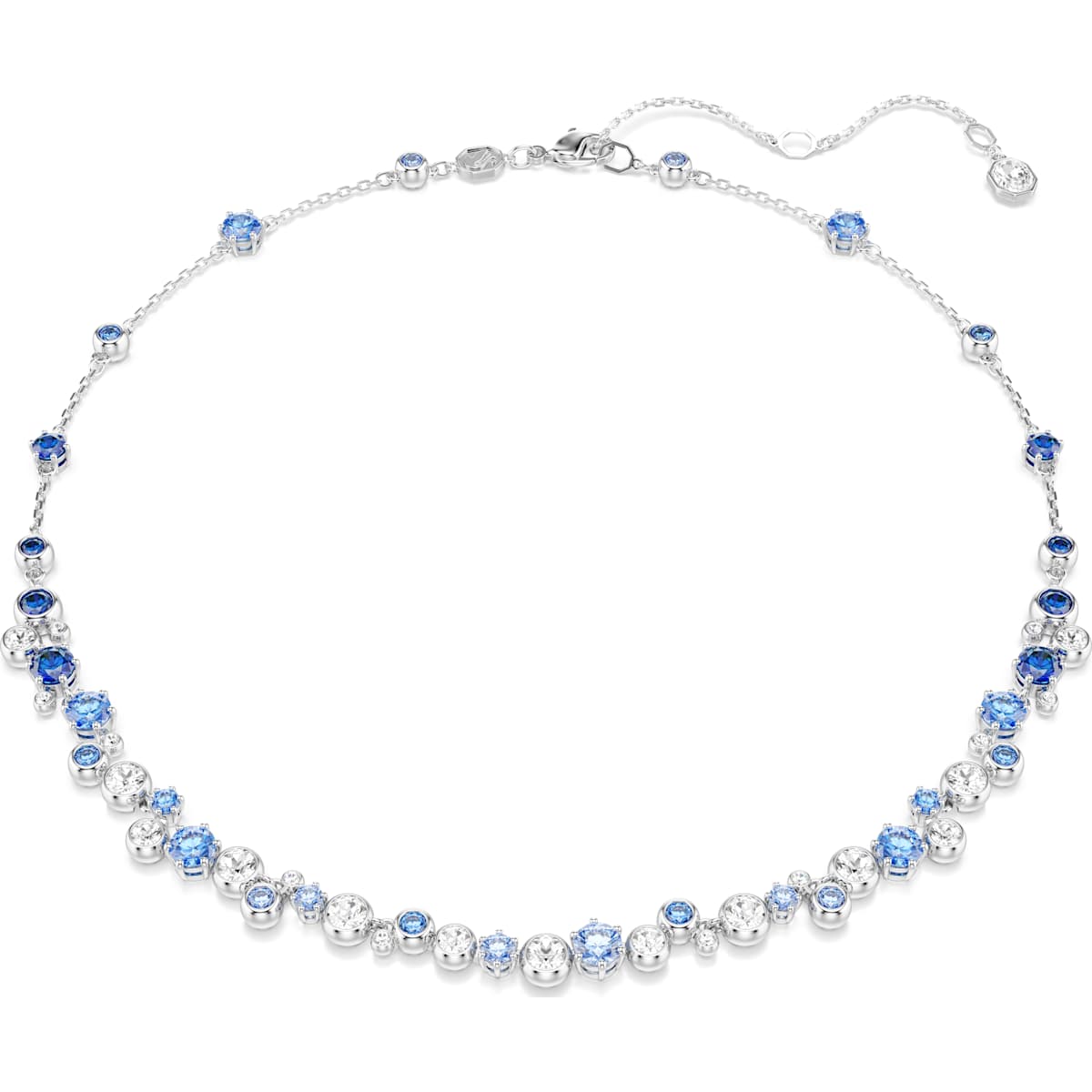 Constella necklace, Mixed cuts, Blue, Rhodium plated