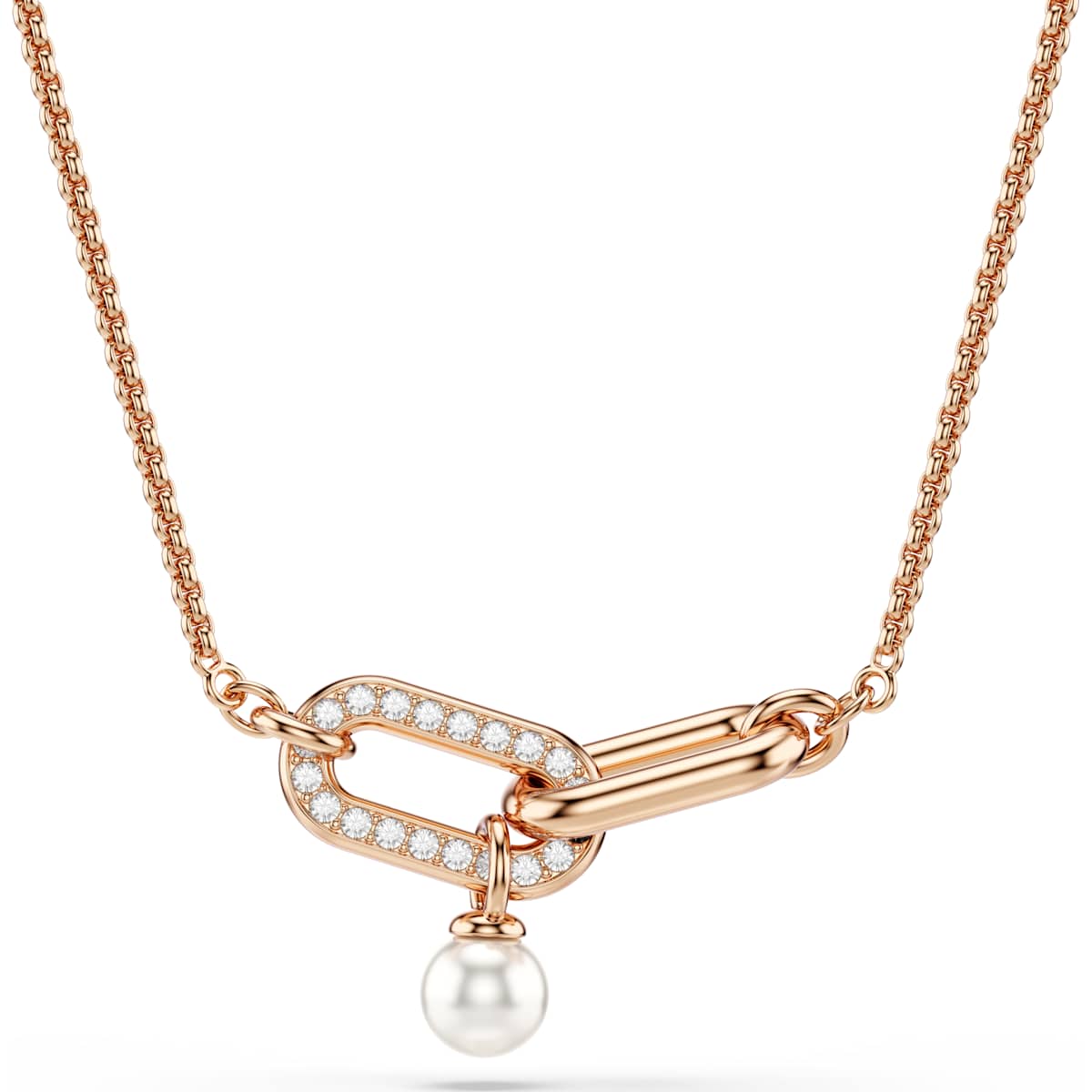 Constella pendant, Crystal pearl, Round cut, White, Rose gold-tone plated