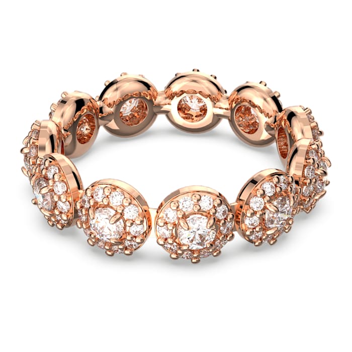 Constella ring Round cut, Pavé, White, Rose gold-tone plated