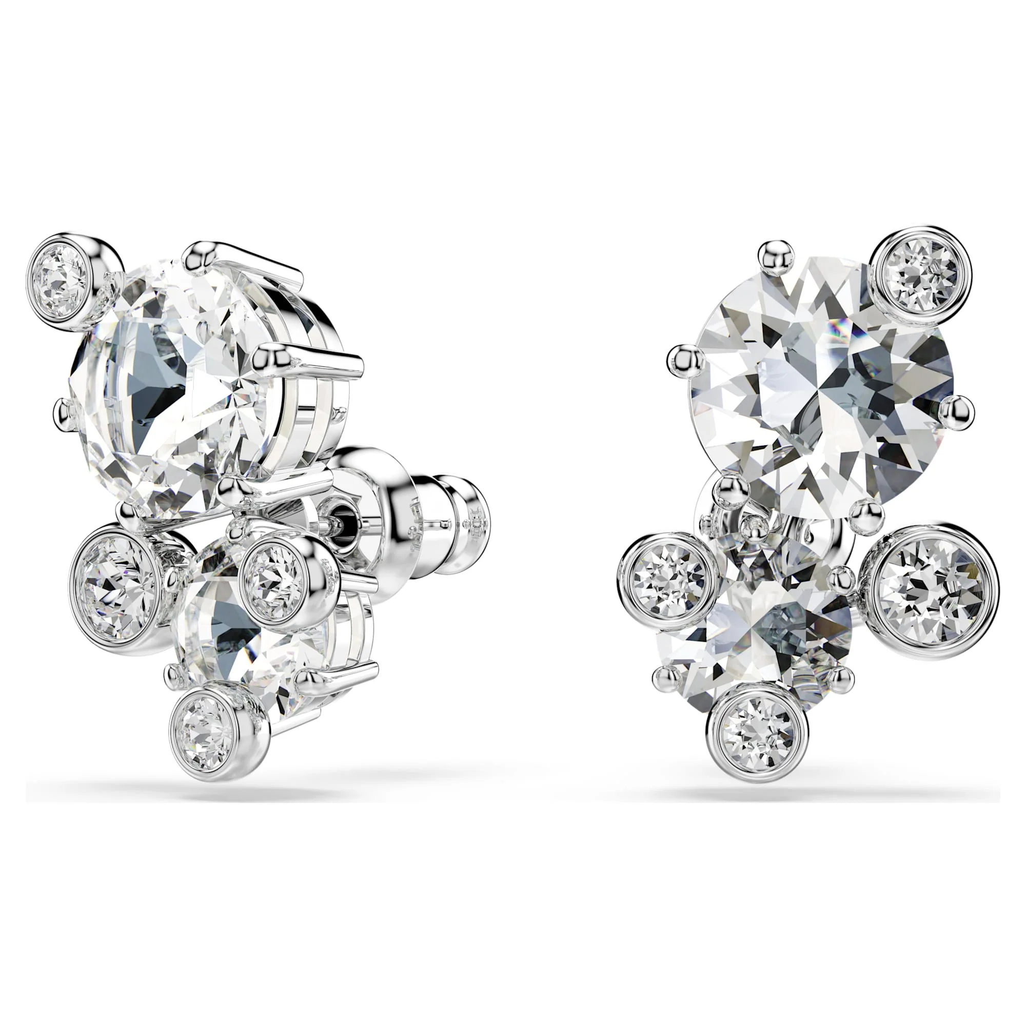 Constella stud earrings Round cut, White, Rhodium plated - Image 2