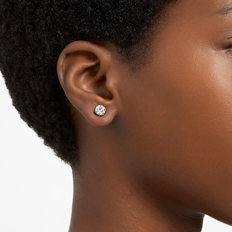 Constella stud earrings Round cut, White, Rose gold-tone plated - Image 4
