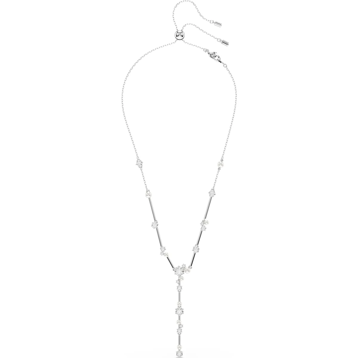 Constella Y necklace, Crystal pearl, Round cuts, White, Rhodium plated - Image 2