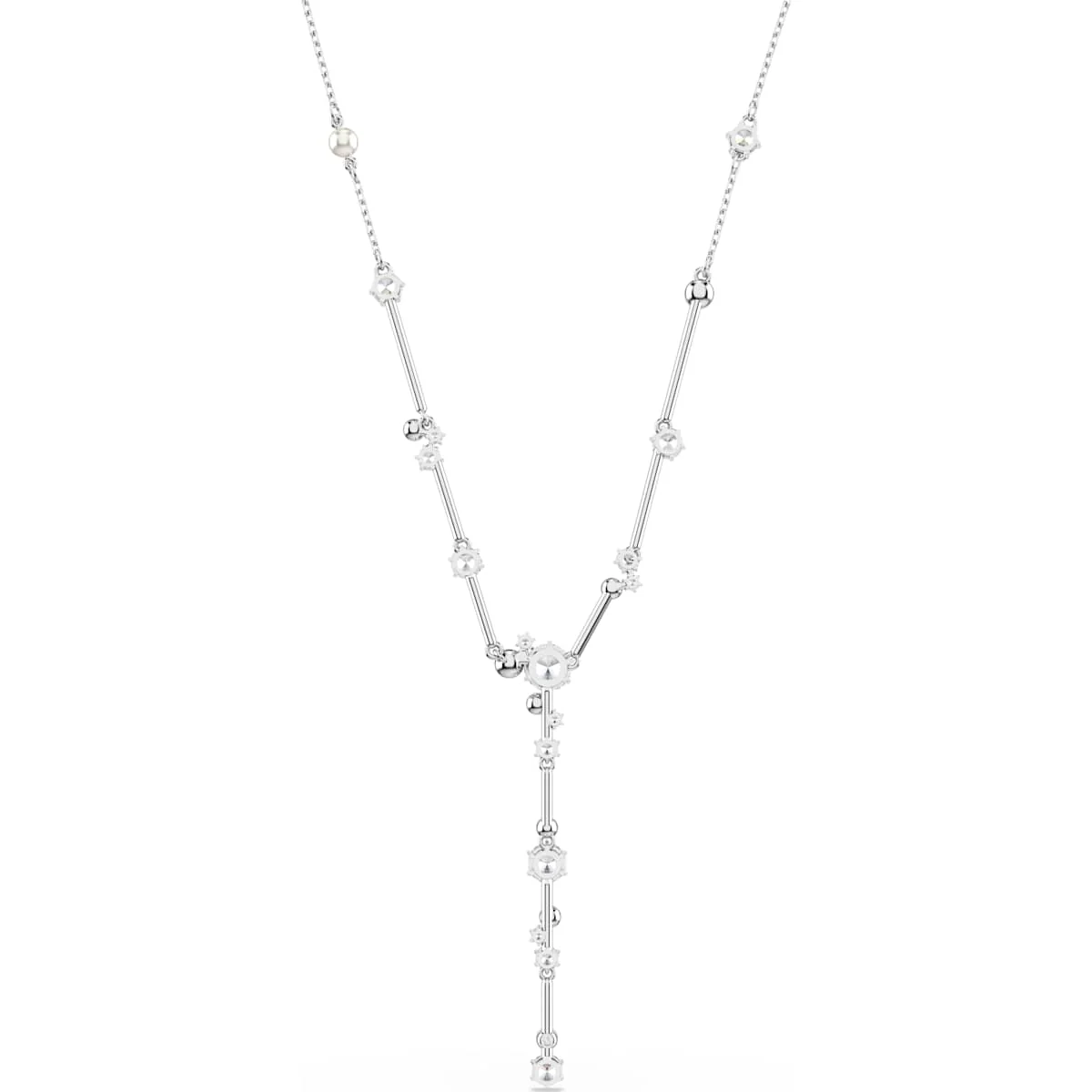 Constella Y necklace, Crystal pearl, Round cuts, White, Rhodium plated - Image 4