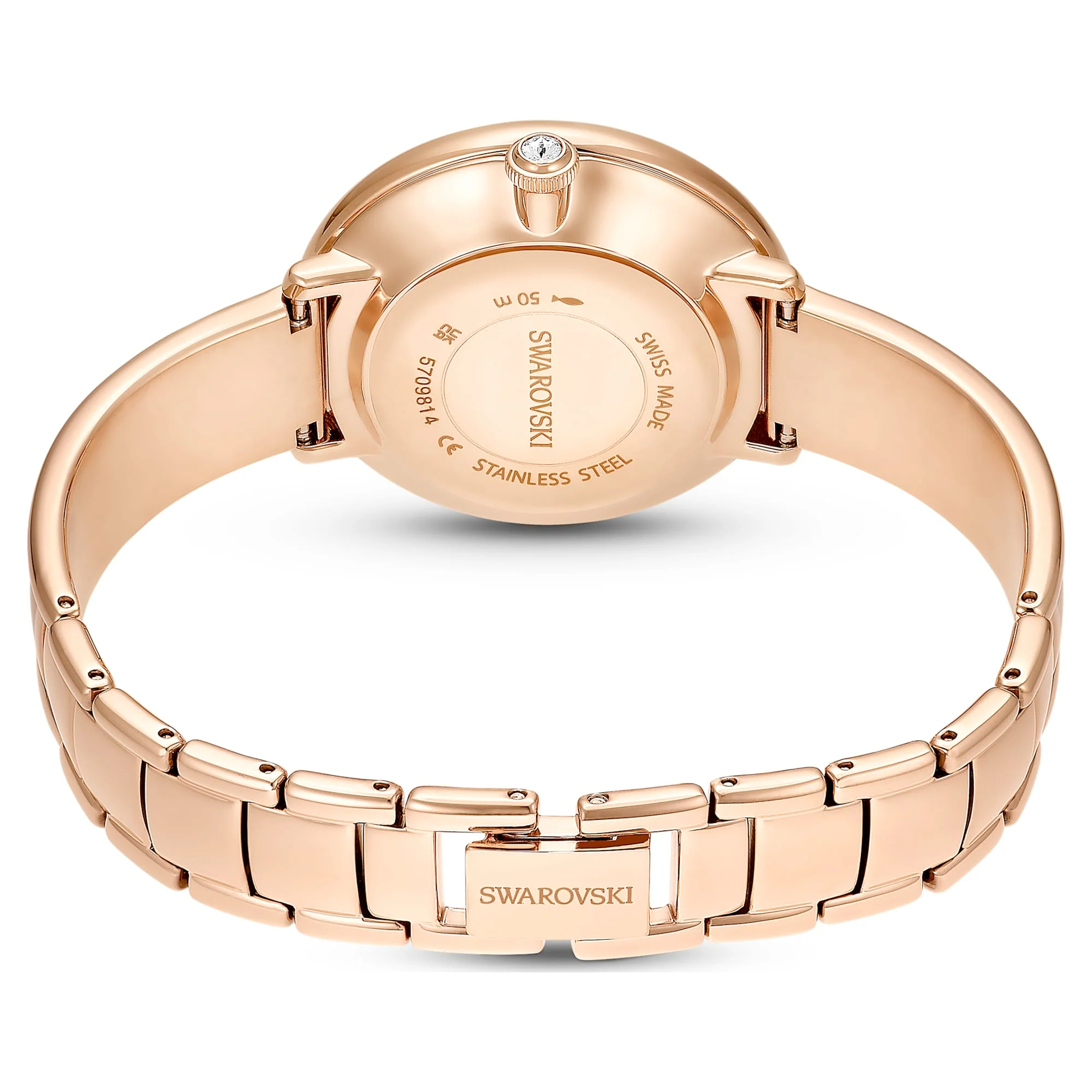 Crystalline Bangle watch Swiss Made, Metal bracelet, Beige, Rose gold-tone finish - Image 3