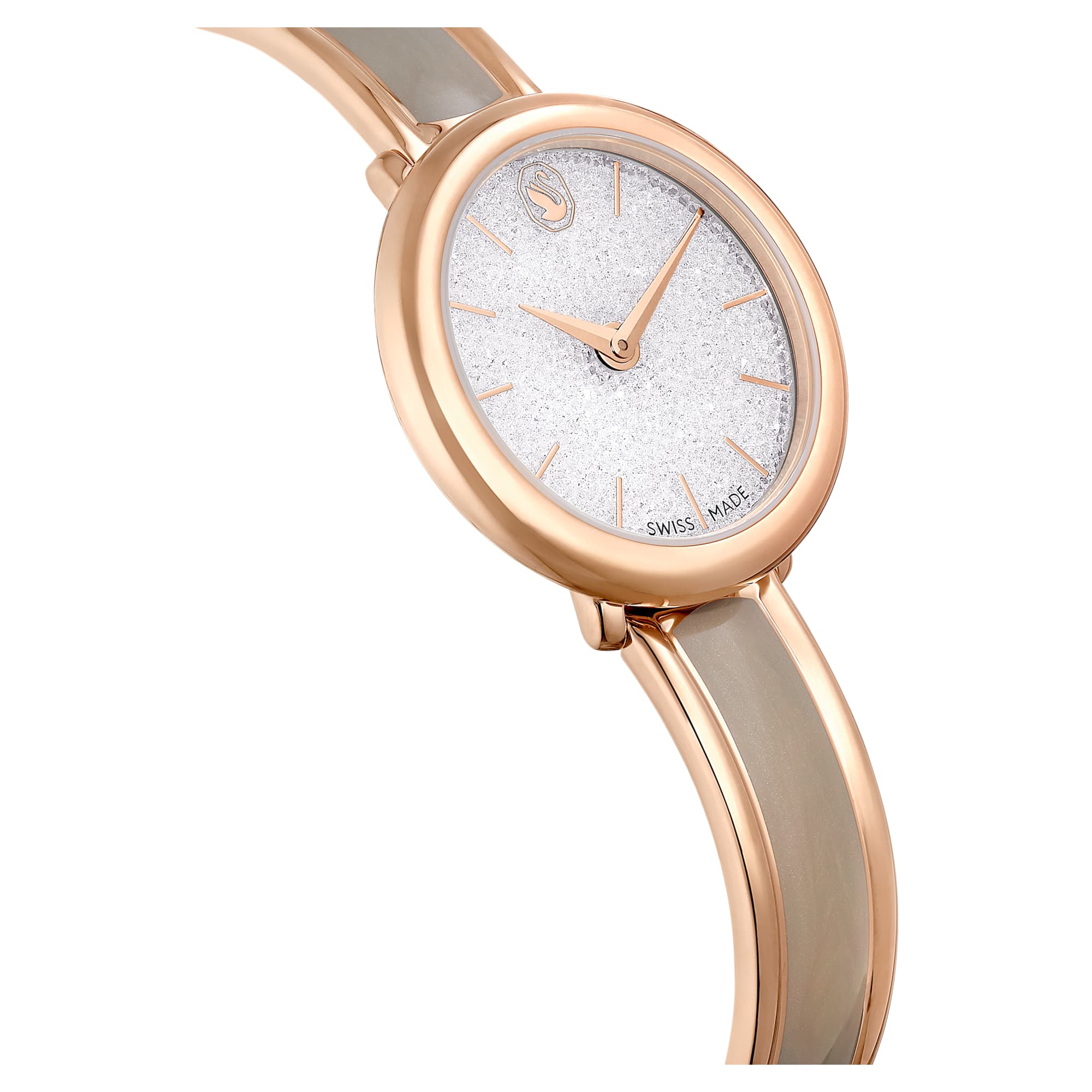 Crystalline Bangle watch Swiss Made, Metal bracelet, Beige, Rose gold-tone finish - Image 6
