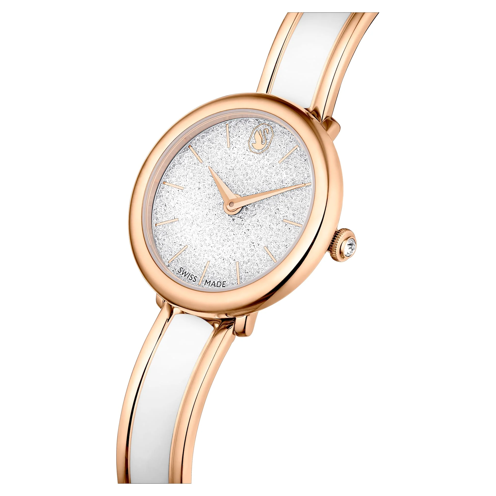 Crystalline Bangle watch Swiss Made, Metal bracelet, White, Rose gold-tone finish - Image 4