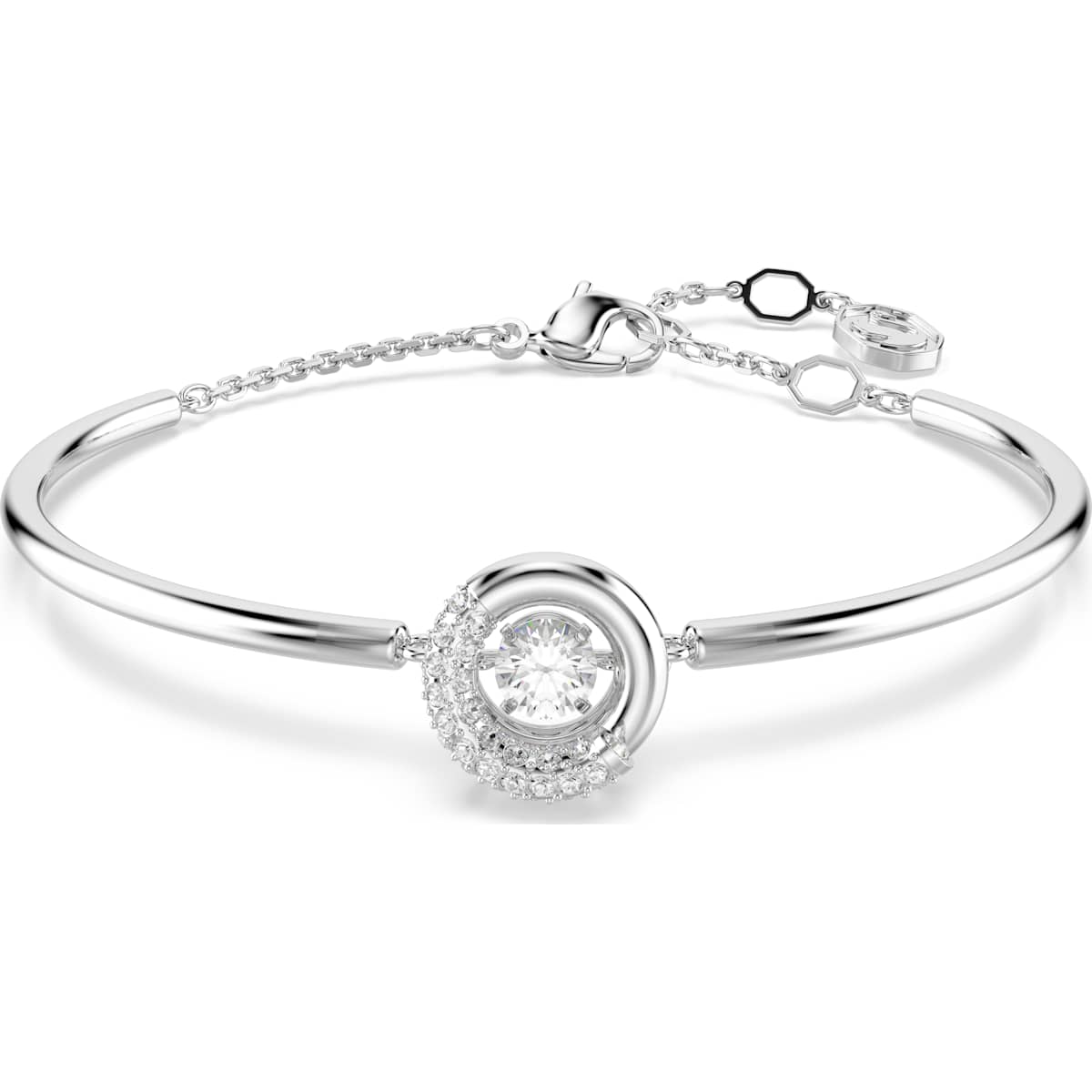 Dextera bangle, Round cut, White, Rhodium plated