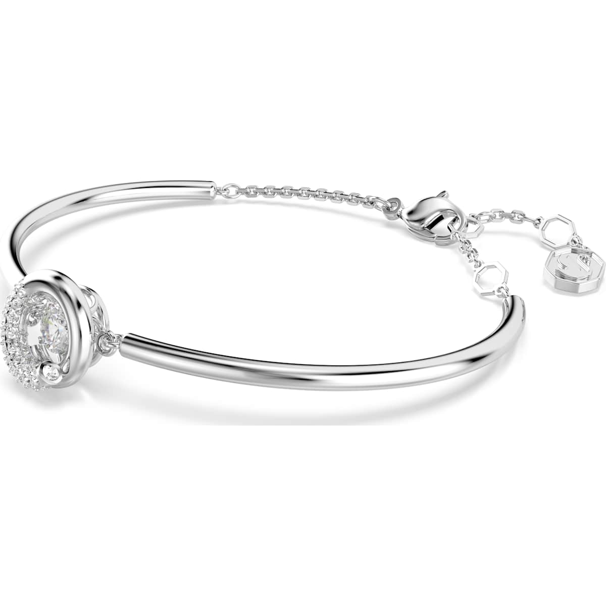 Dextera bangle, Round cut, White, Rhodium plated - Image 2