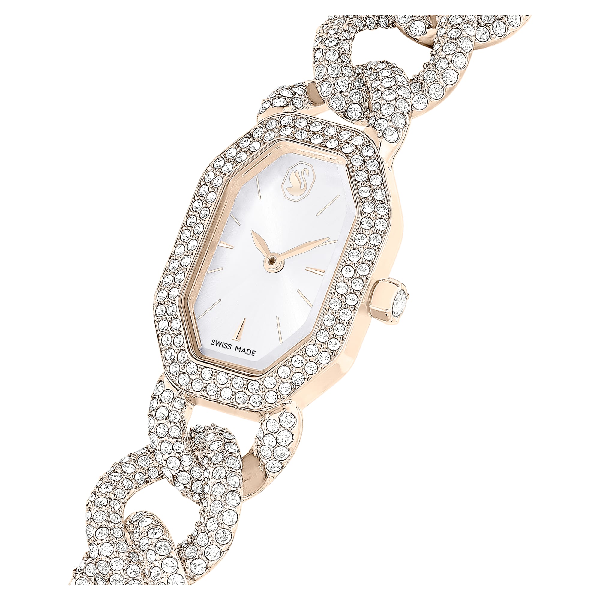 Dextera Chain watch Swiss Made, Crystal bracelet, White, Champagne gold-tone finish - Image 4
