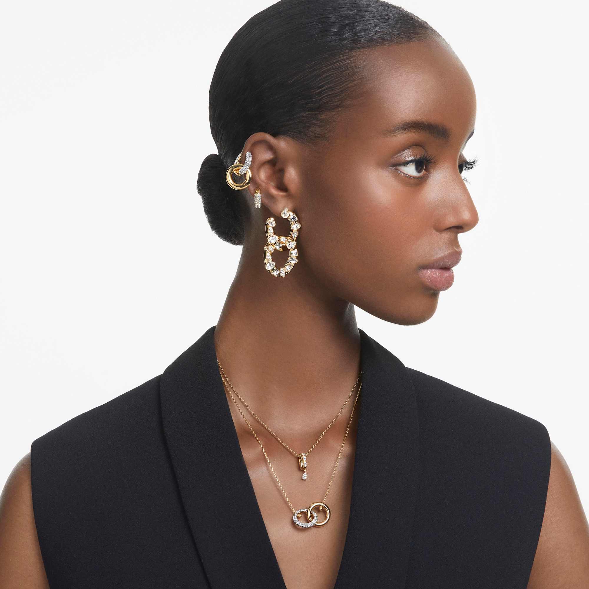 Dextera hoop earrings Interlocking loop, White, Gold-tone plated - Image 7
