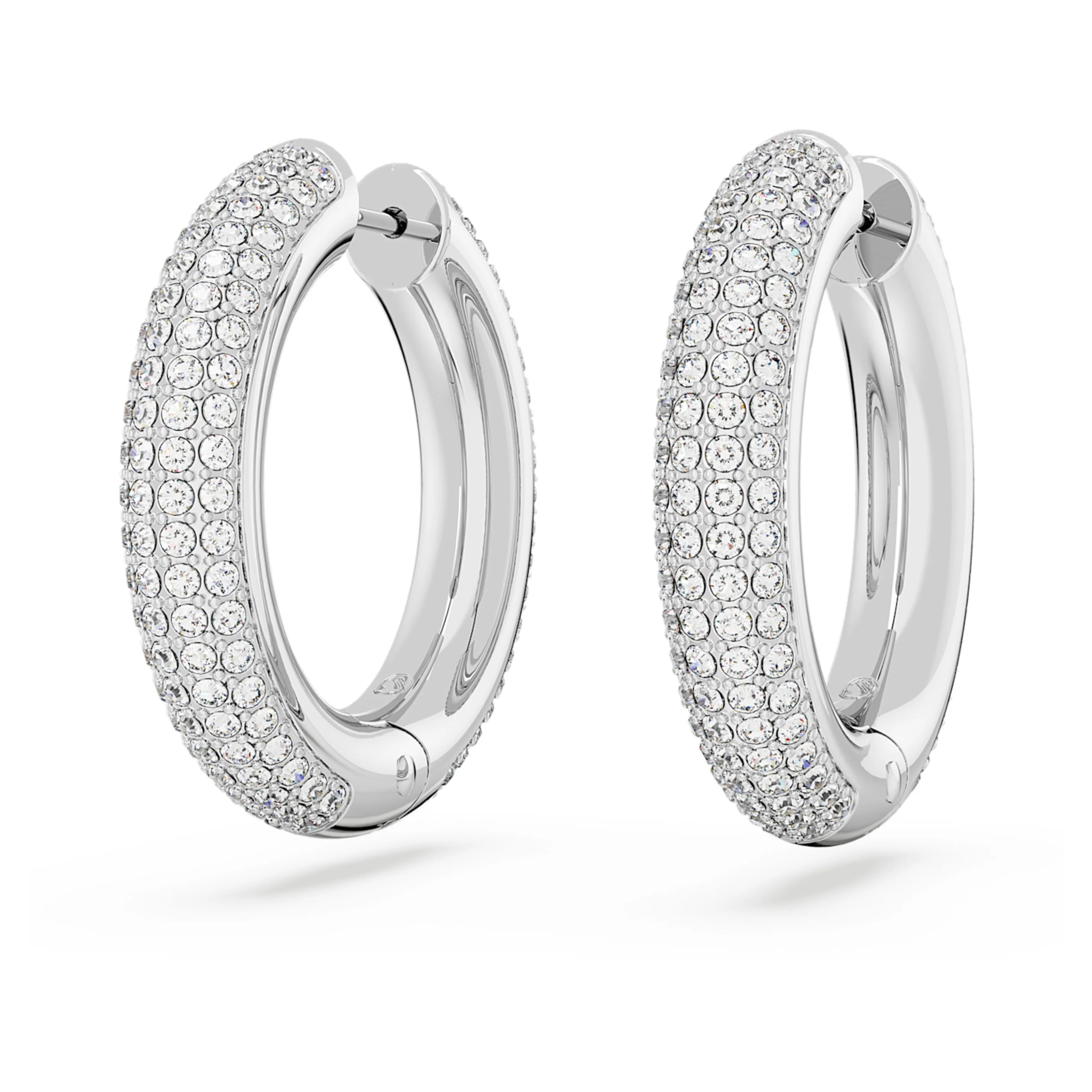 Dextera hoop earrings Medium, White, Rhodium plated - Image 4