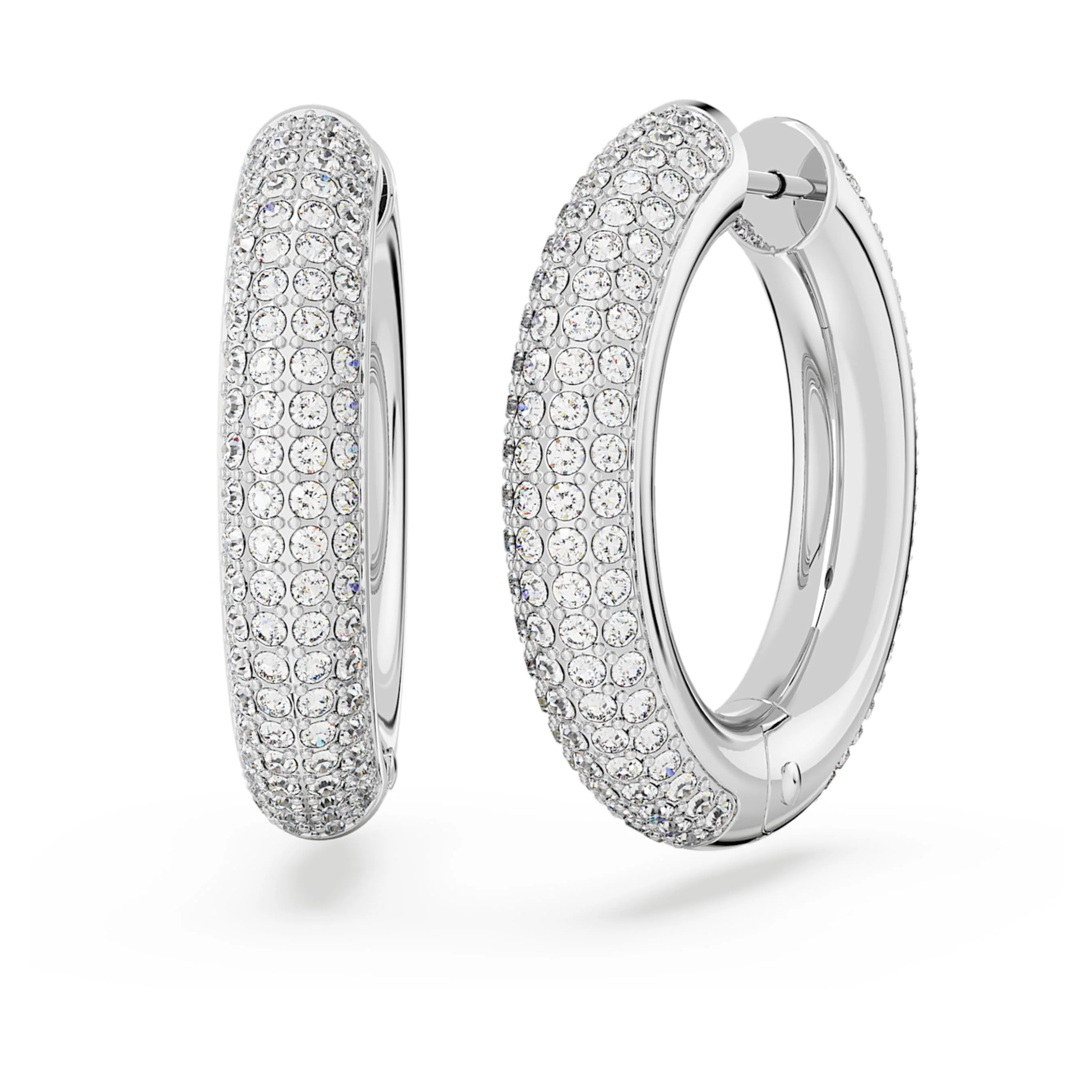 Dextera hoop earrings Medium, White, Rhodium plated - Image 5