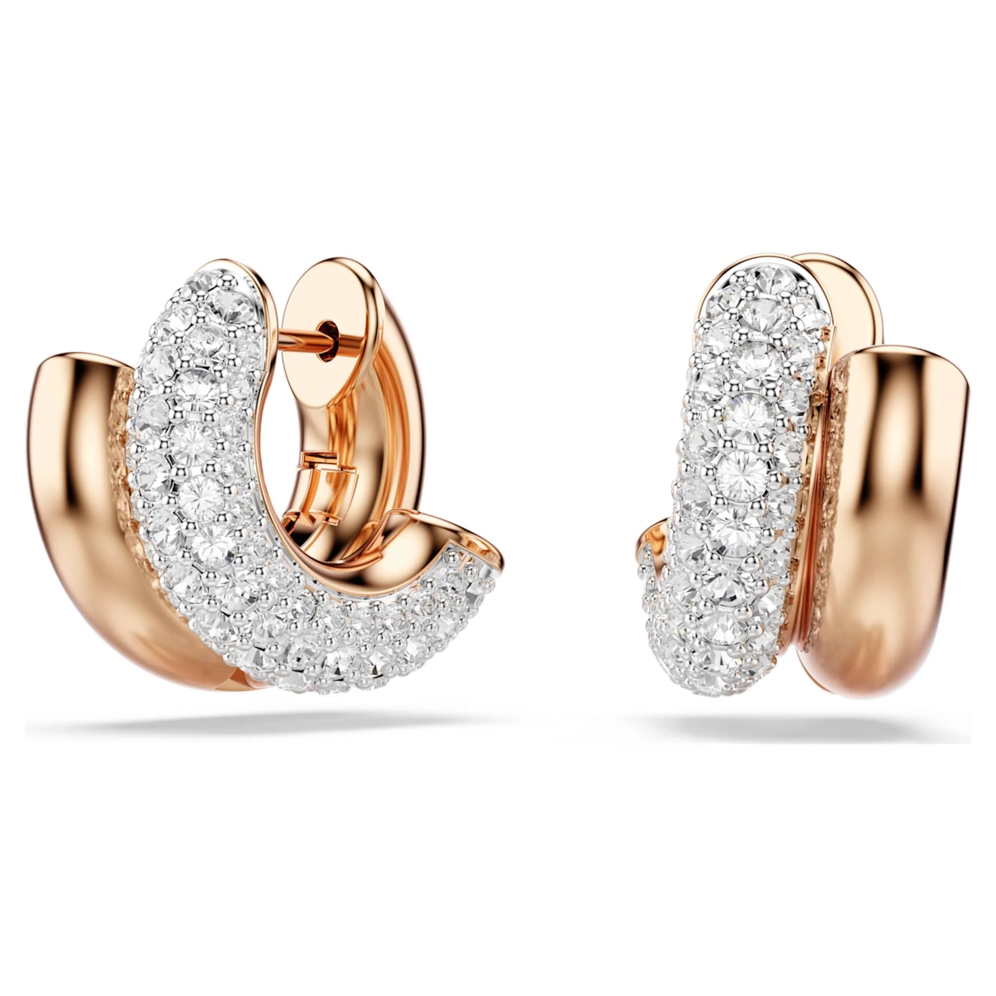 Dextera hoop earrings Round cut, Mini, White, Rose gold-tone plated
