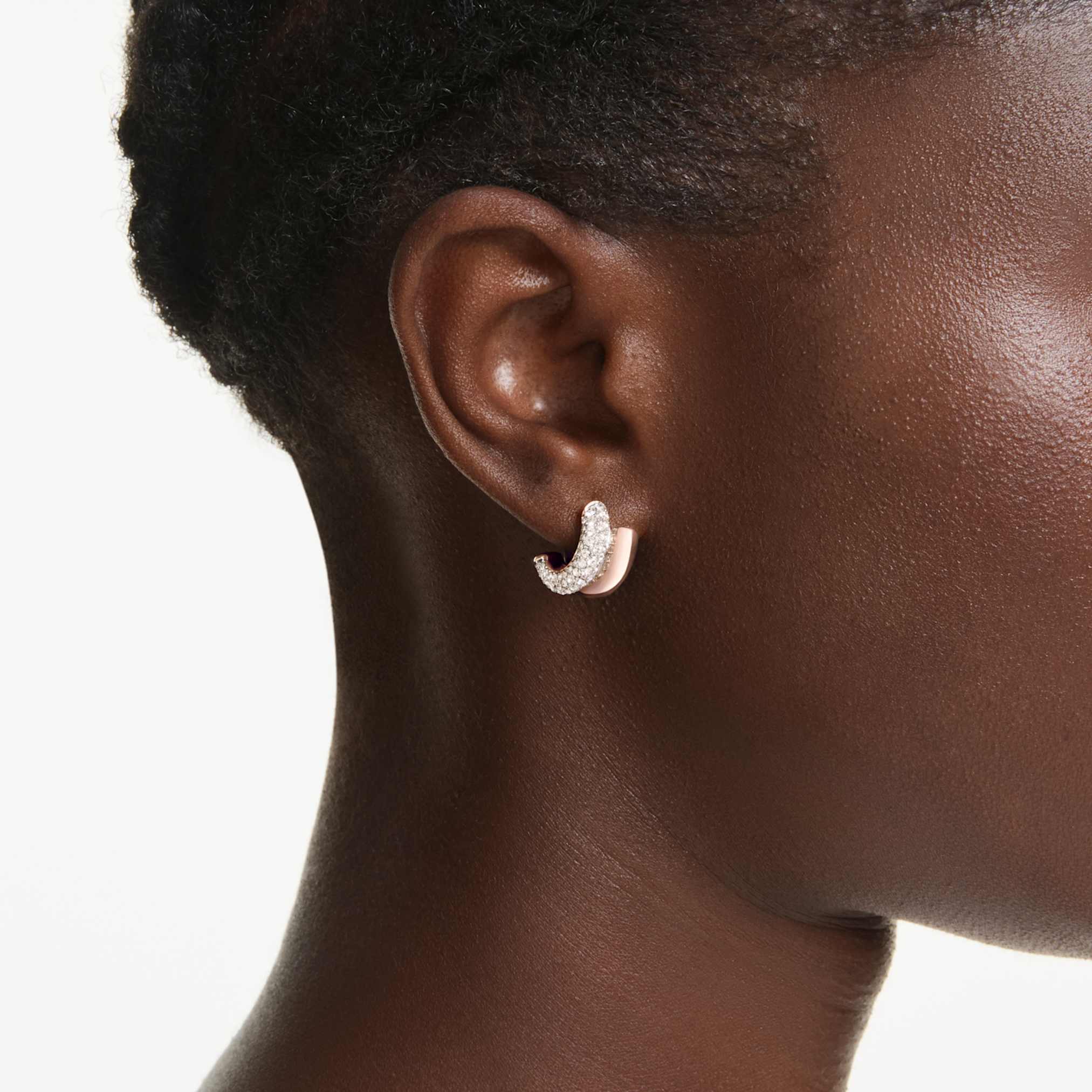 Dextera hoop earrings Round cut, Mini, White, Rose gold-tone plated - Image 5