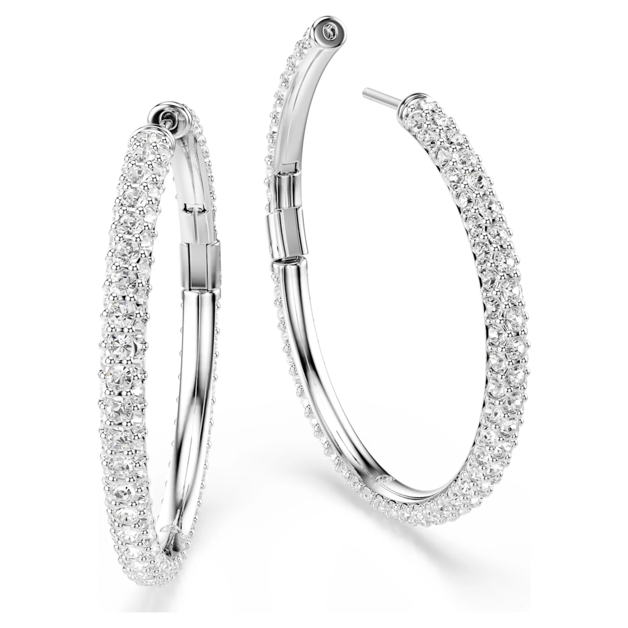 Dextera hoop earrings Round cut, White, Rhodium plated - Image 3